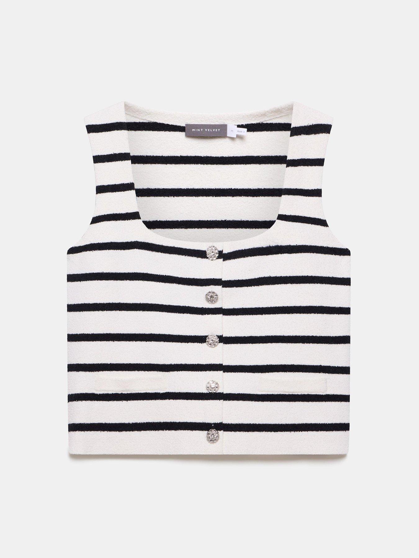Image 5 of 6 of Mint Velvet Ivory Stripe Button Knit Top - White