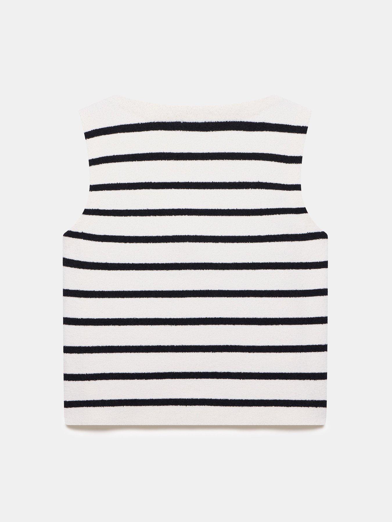 Image 6 of 6 of Mint Velvet Ivory Stripe Button Knit Top - White
