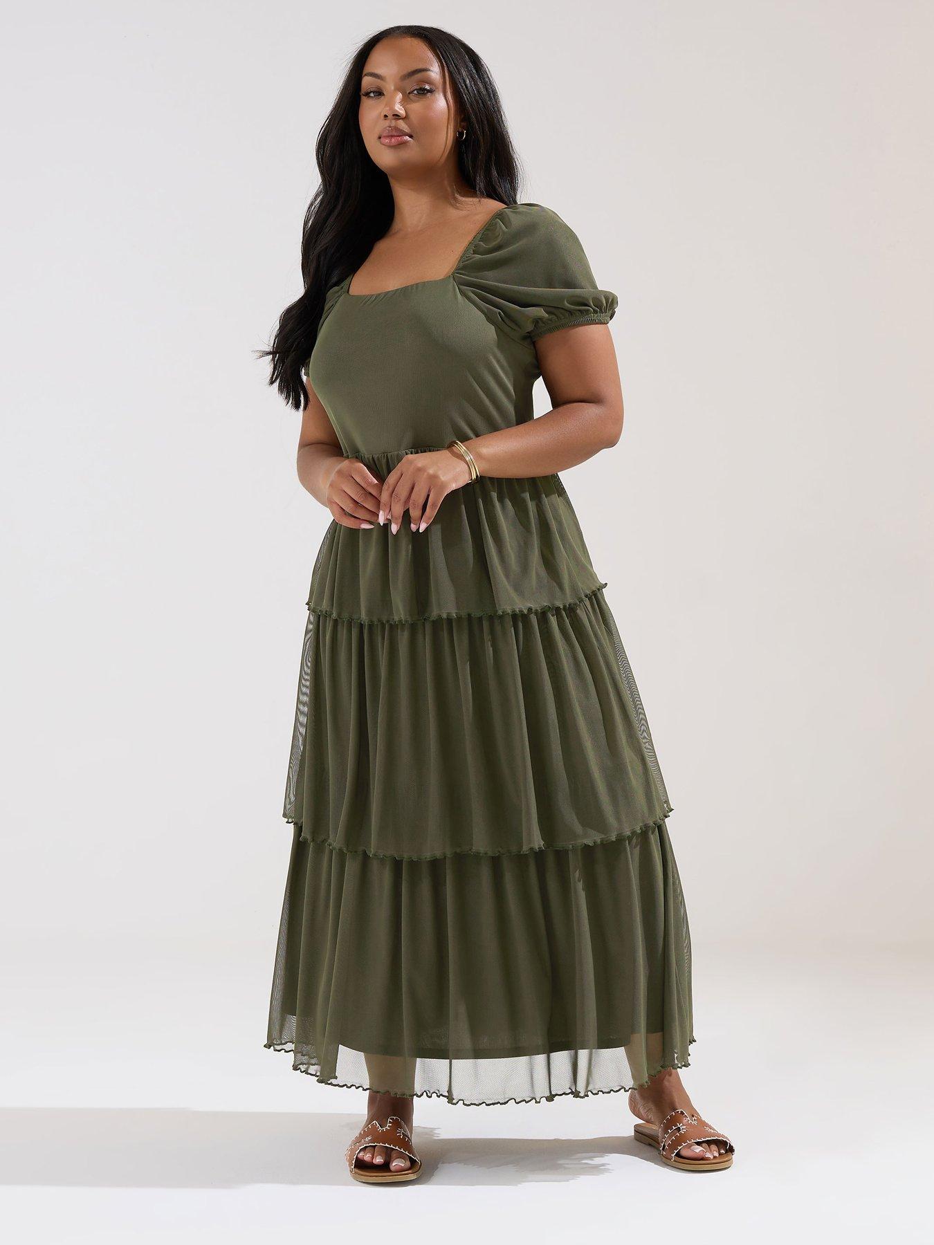 undefined Curve 3 Tier Occasion Dress - Green