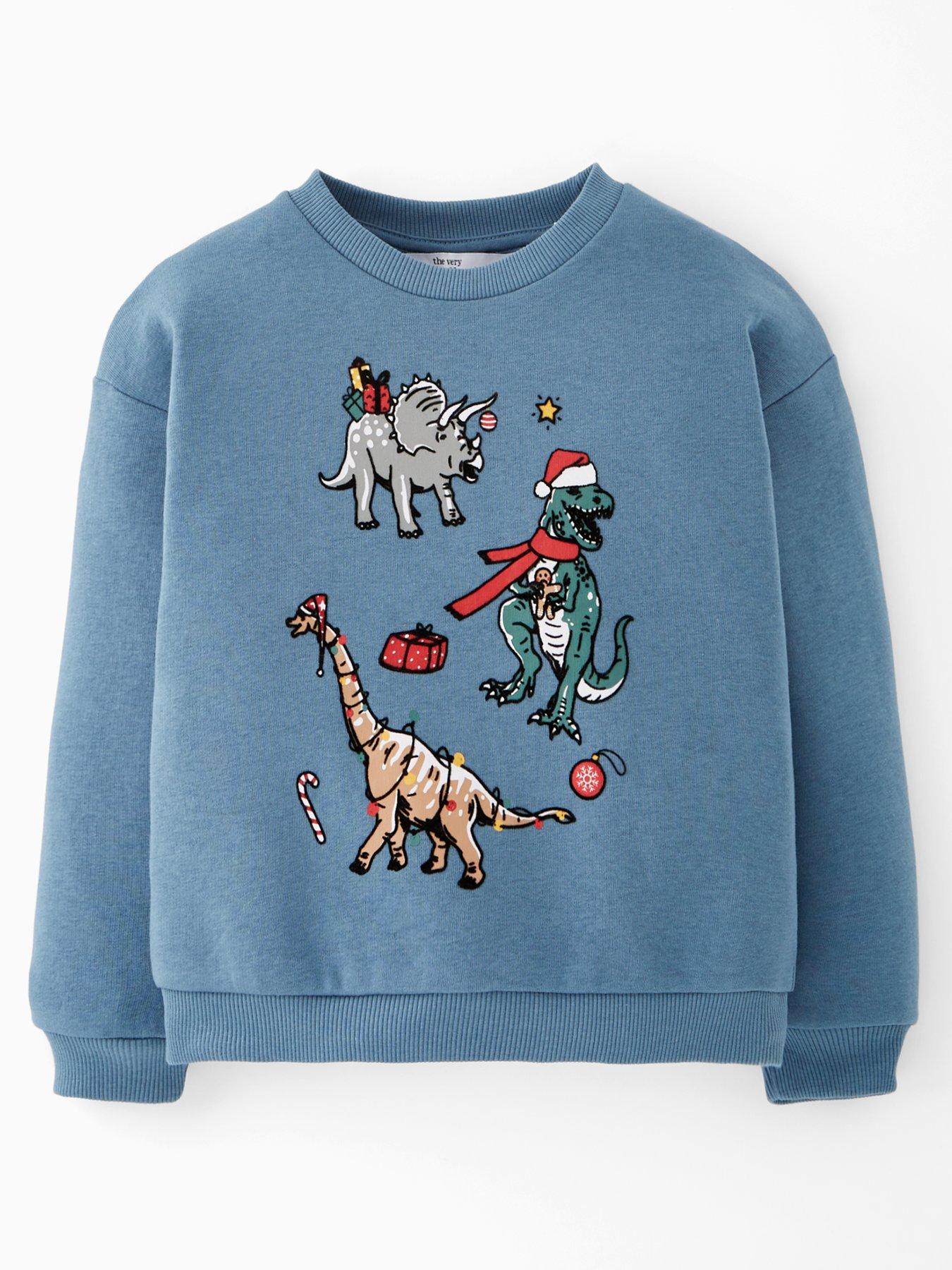 Image 1 of 4 of The Very Collection Boys Festive Dinosaur Christmas Sweatshirt - Multi