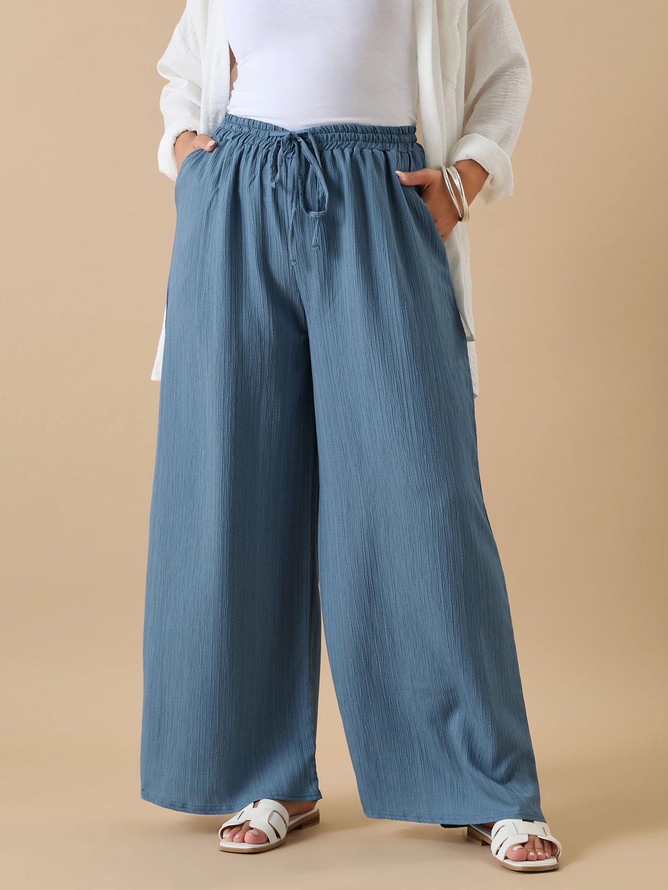 undefined Curve Crinkle Wide Leg Trouser - Blue