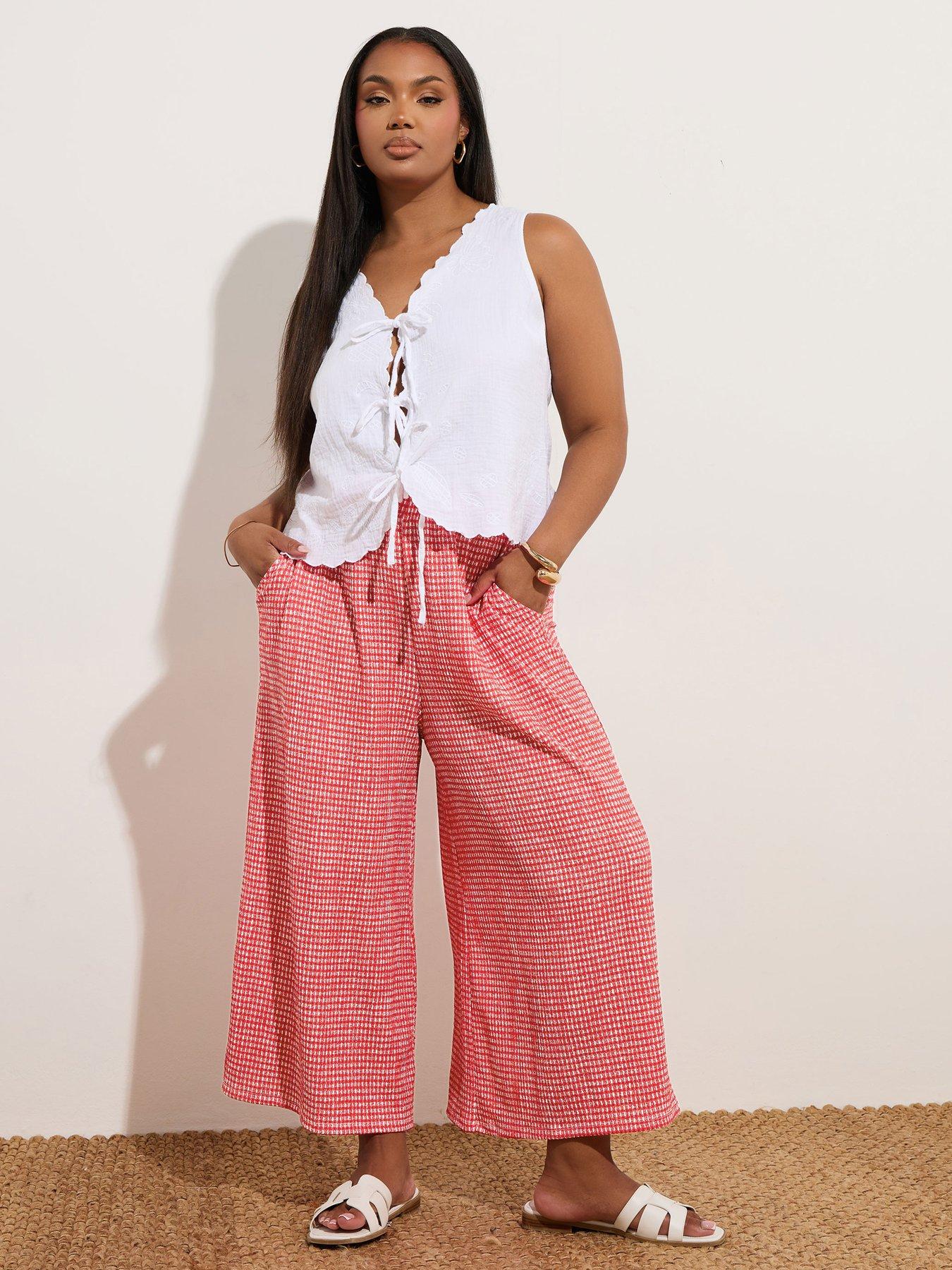 Image 3 of 4 of Yours Curve Crinkle Midaxi Culotte - Red