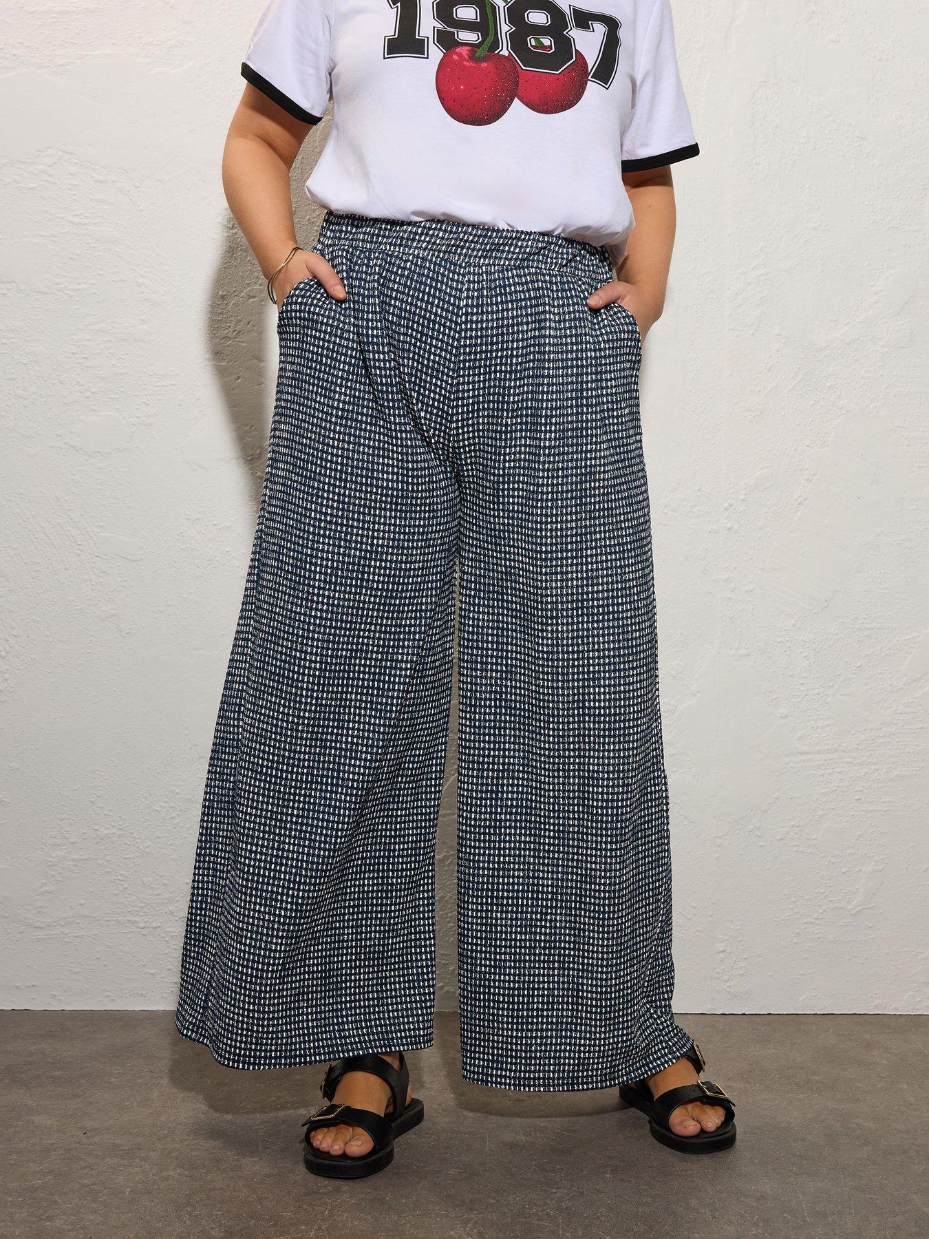 undefined Curve Crinkle Gingham Wide Leg Trouser - Black