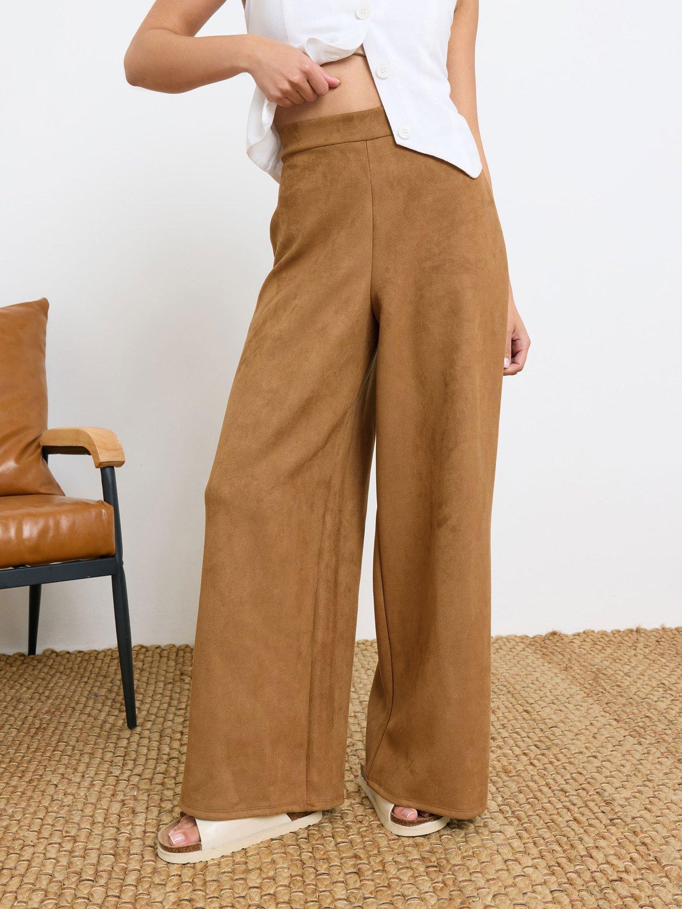 undefined Petite Suedette Wide Leg Trouser - Brown