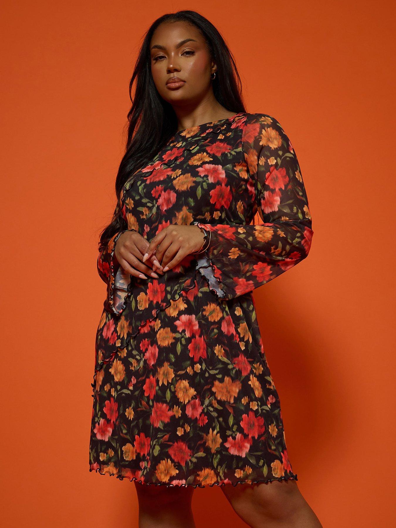 undefined Curve Floral Mini Mesh Dress - Black