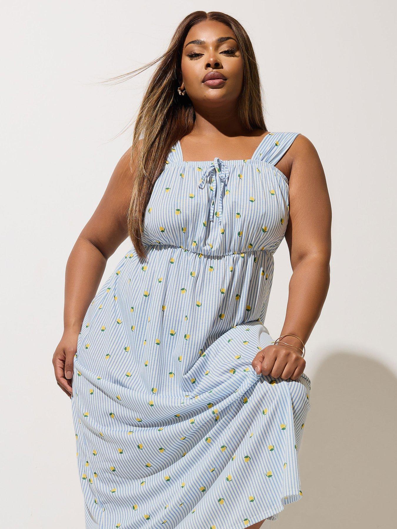 undefined Curve Maxi Lemon Stripe Dress - Blue