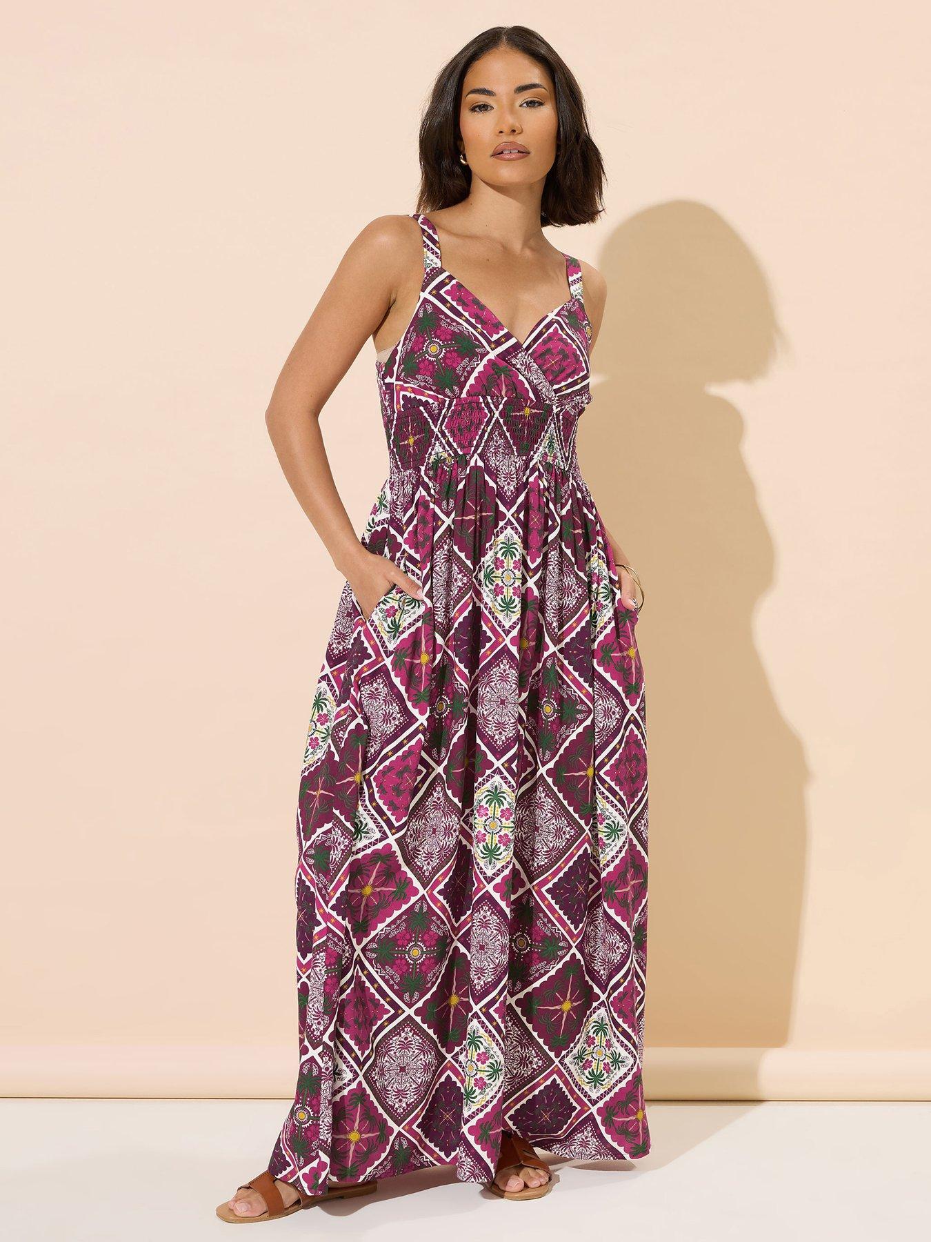 Ciniza Maxi Dress in Pink Tile Print