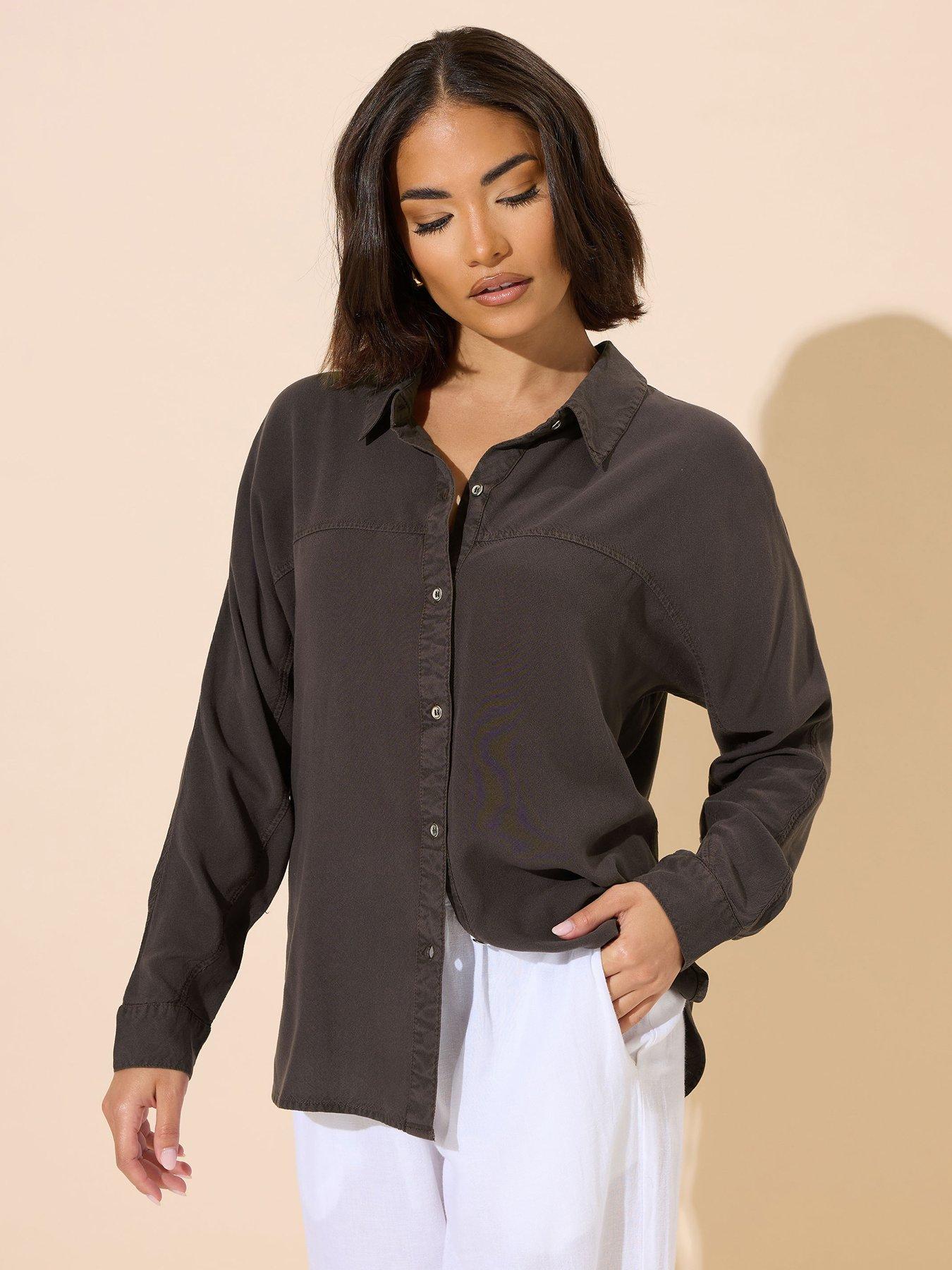 undefined Petite Long Sleeve Shirt - Brown