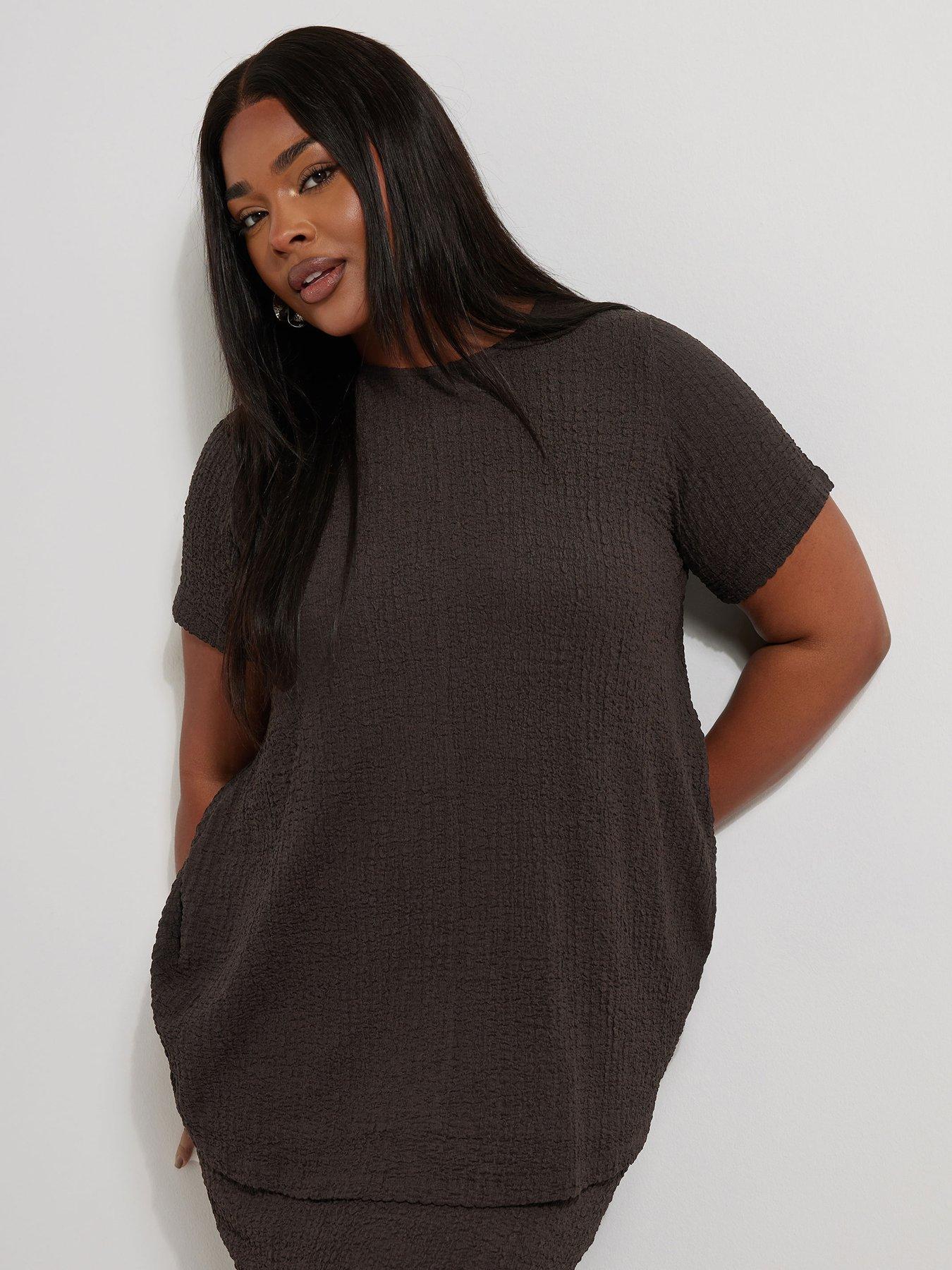 undefined Curve Texture Swing Top - Brown