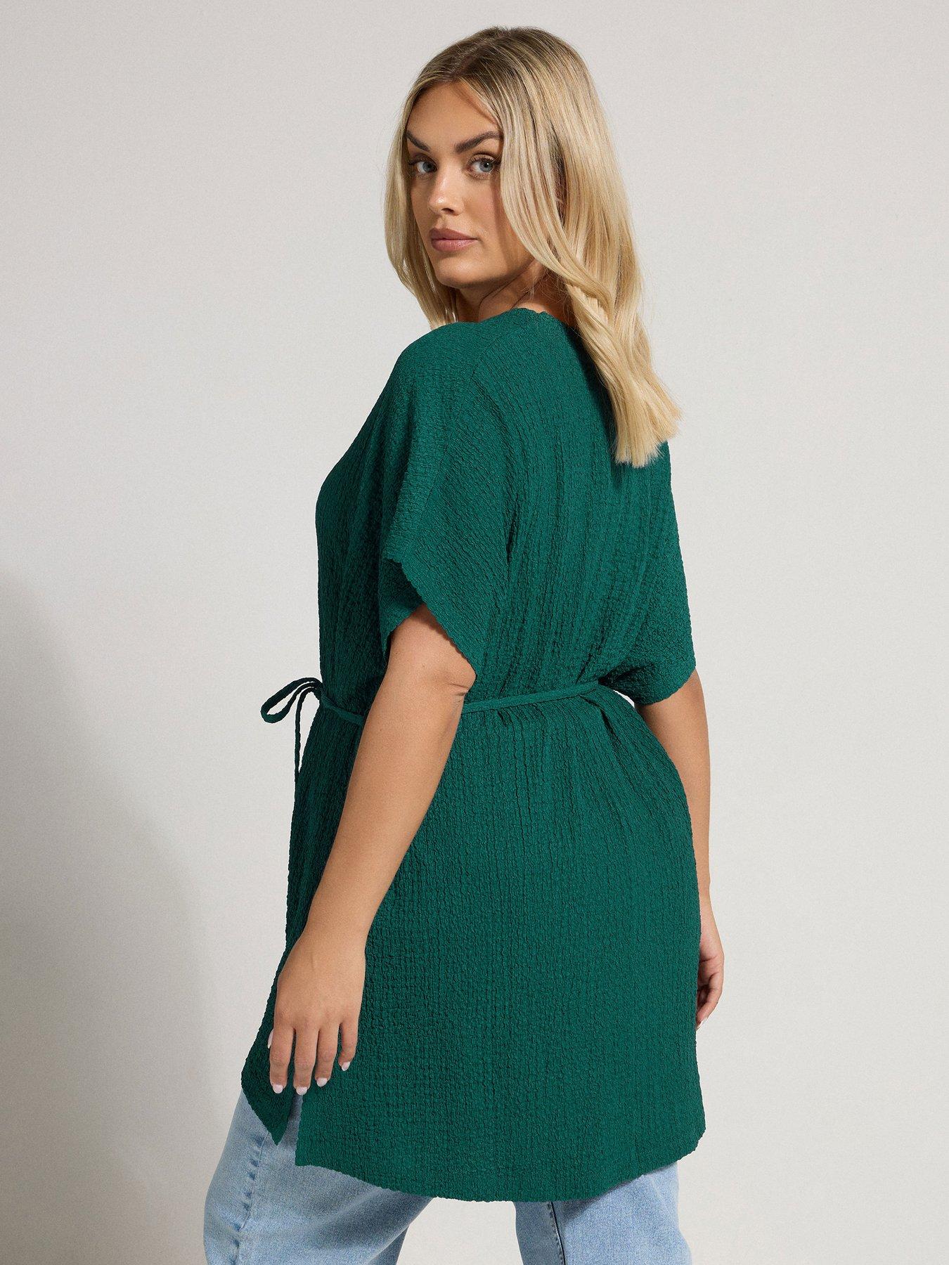 Image 2 of 4 of Yours Curve Grown On Sleeve Belted Tunic - Green