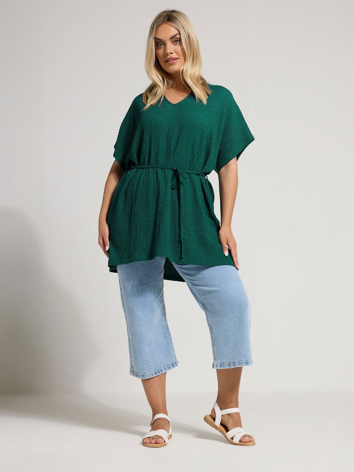 Image 3 of 4 of Yours Curve Grown On Sleeve Belted Tunic - Green