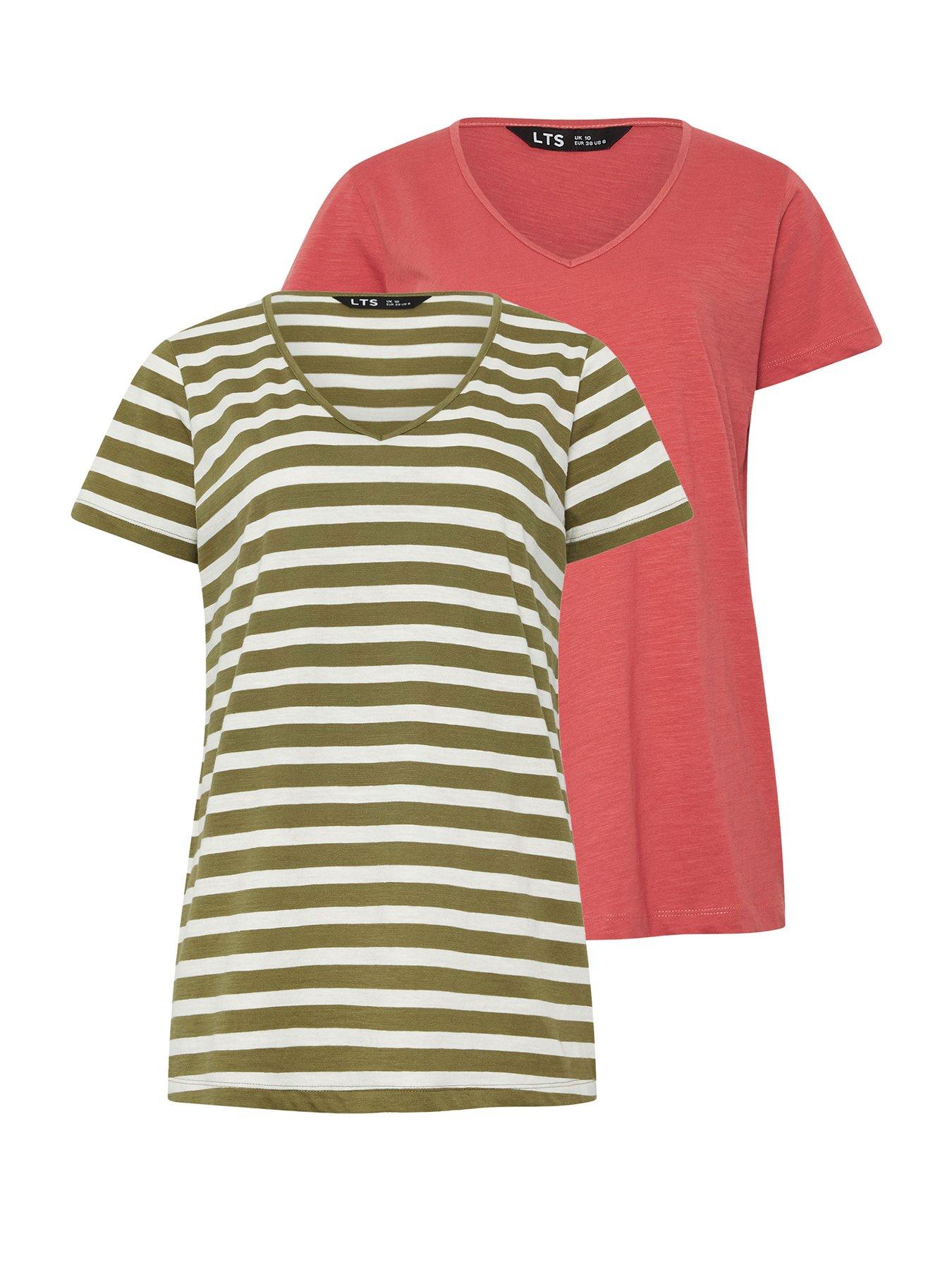 Long Tall Sally 2 Pack Stripe Slub T-Shirt, Green, Size 8, Women