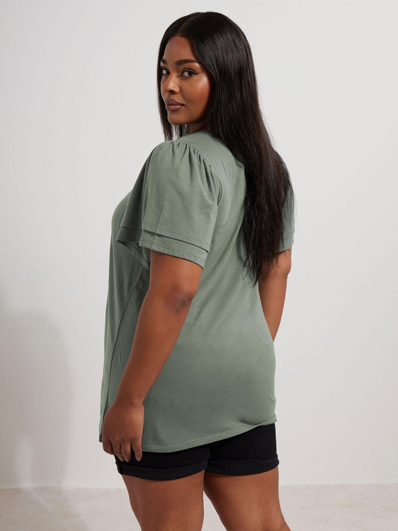 Image 2 of 5 of Yours Curve Double Frill Angel Sleeve Top - Grey