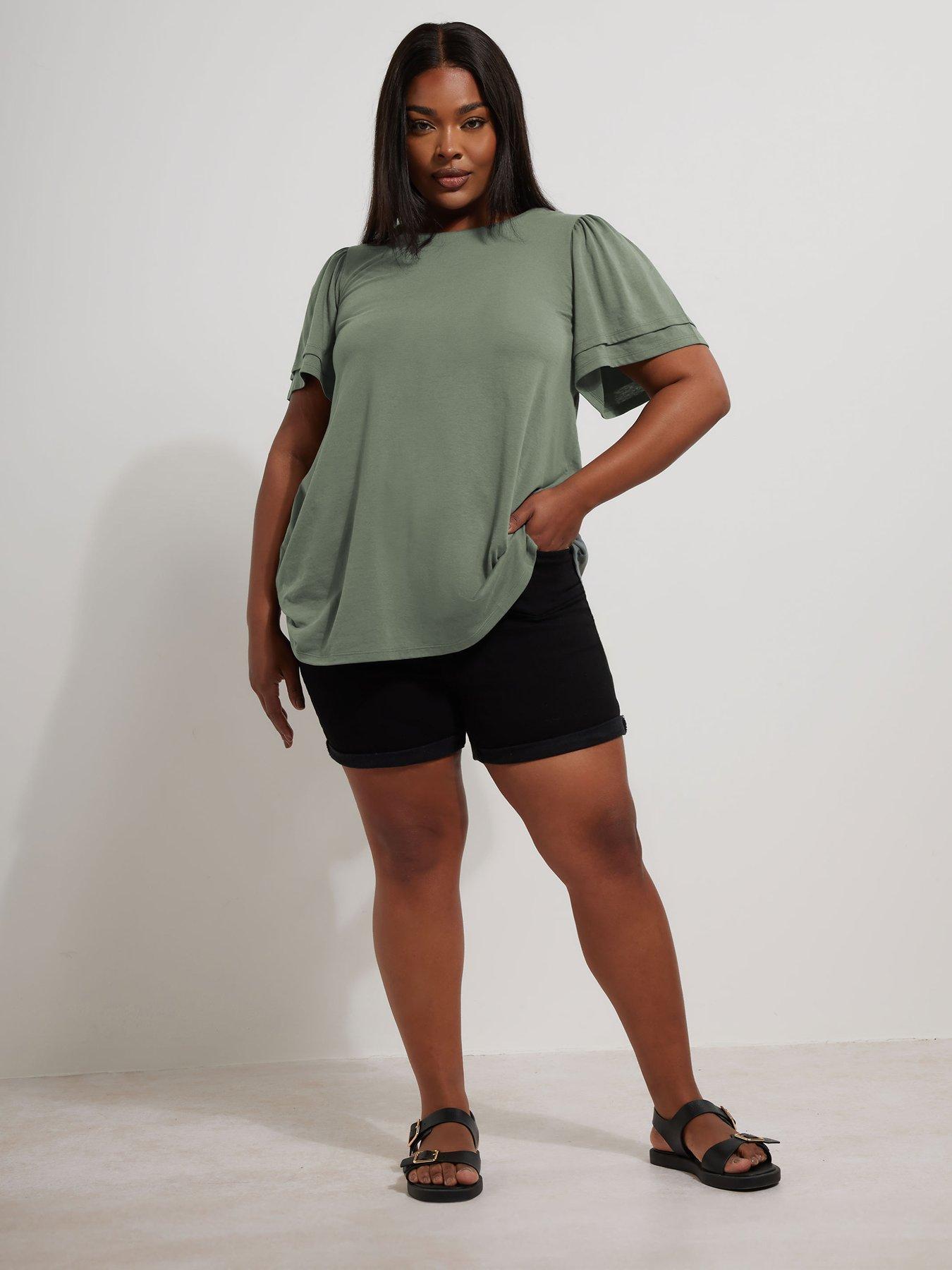 Image 3 of 5 of Yours Curve Double Frill Angel Sleeve Top - Grey