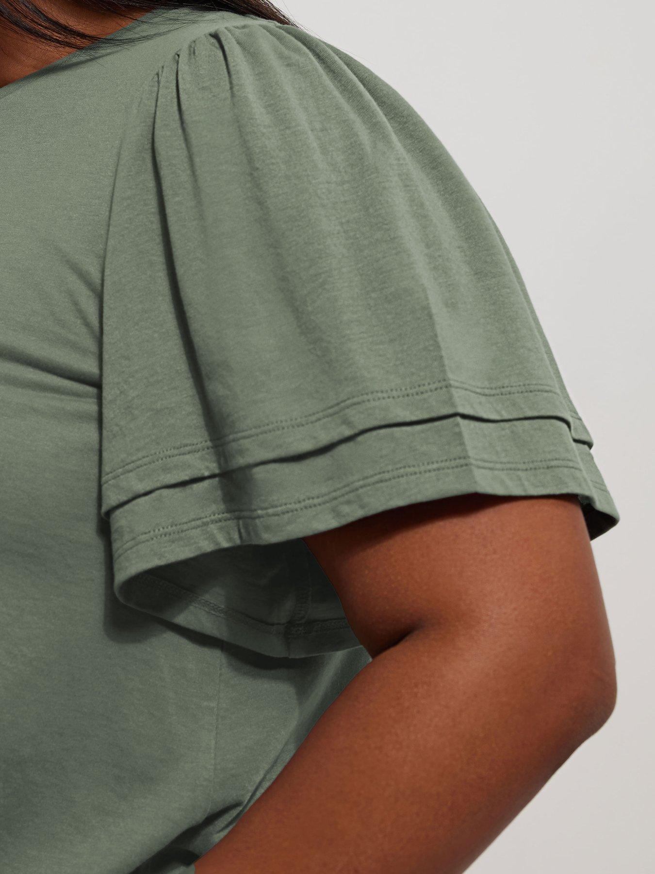 Image 4 of 5 of Yours Curve Double Frill Angel Sleeve Top - Grey
