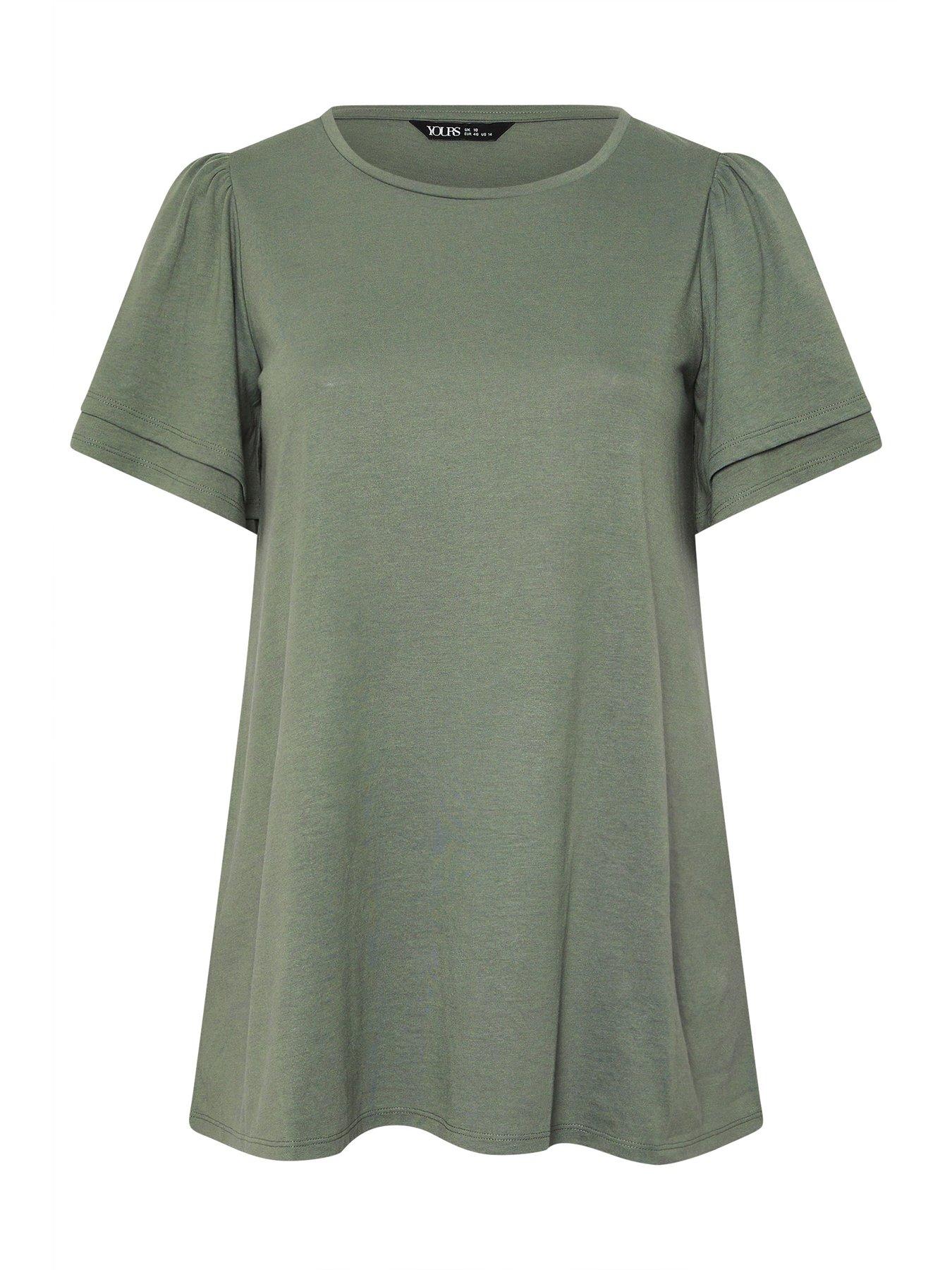 Image 5 of 5 of Yours Curve Double Frill Angel Sleeve Top - Grey