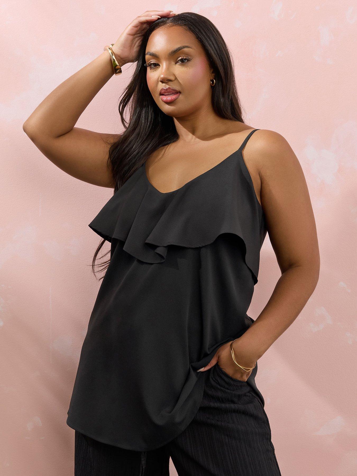 undefined Curve Frill Cami Top - Black