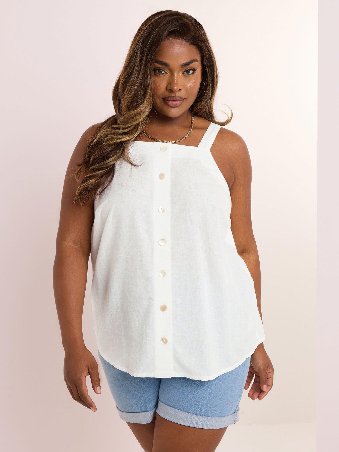 undefined Curve Square Neck Sleeveless Top - White