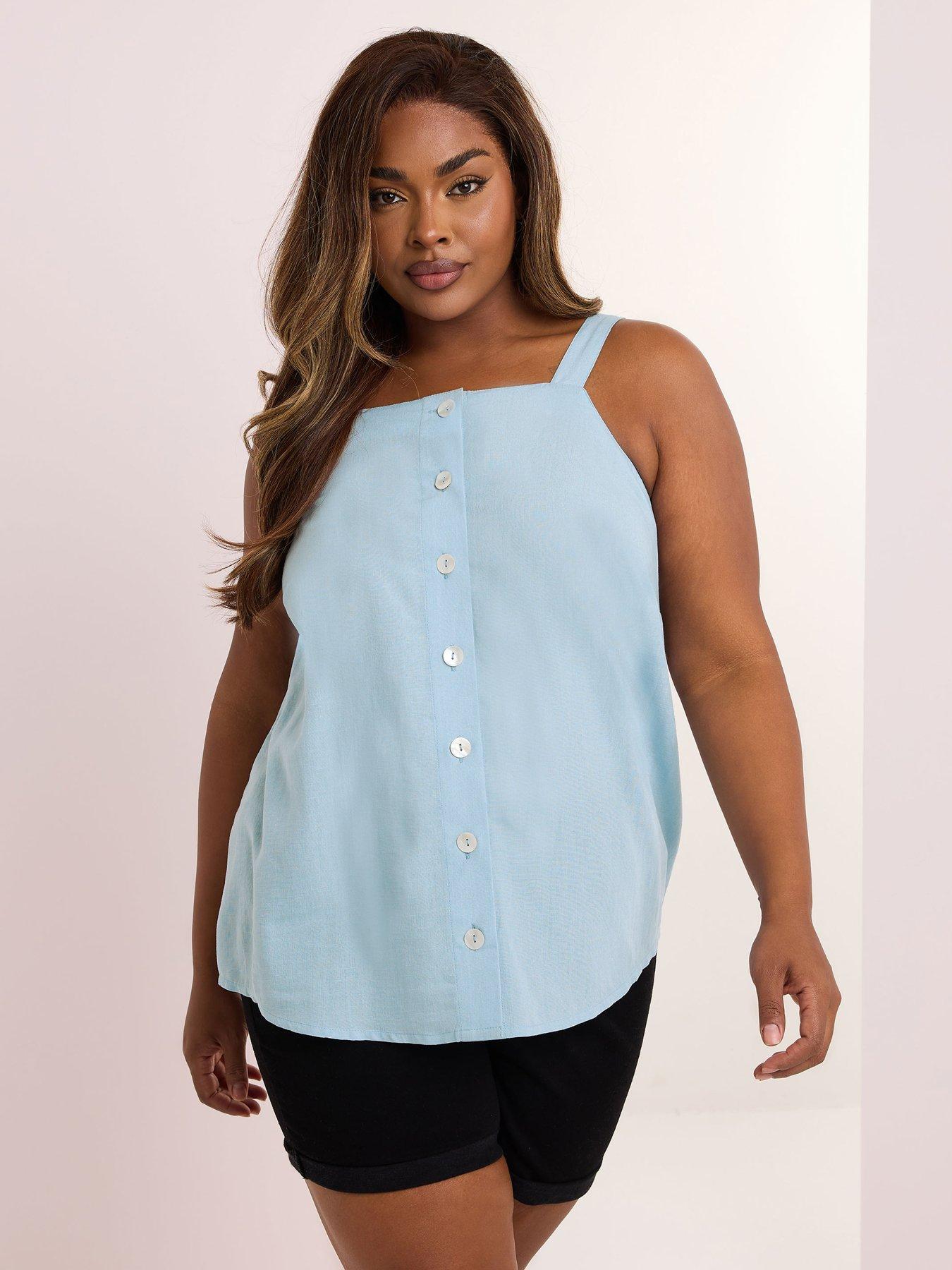undefined Curve Square Neck Sleeveless Top - Blue