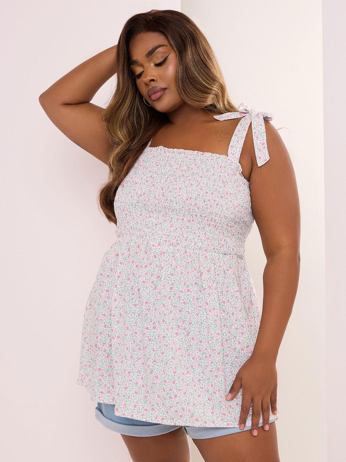 Image 1 of 5 of Yours Curve Shirred Cami Top - Pink