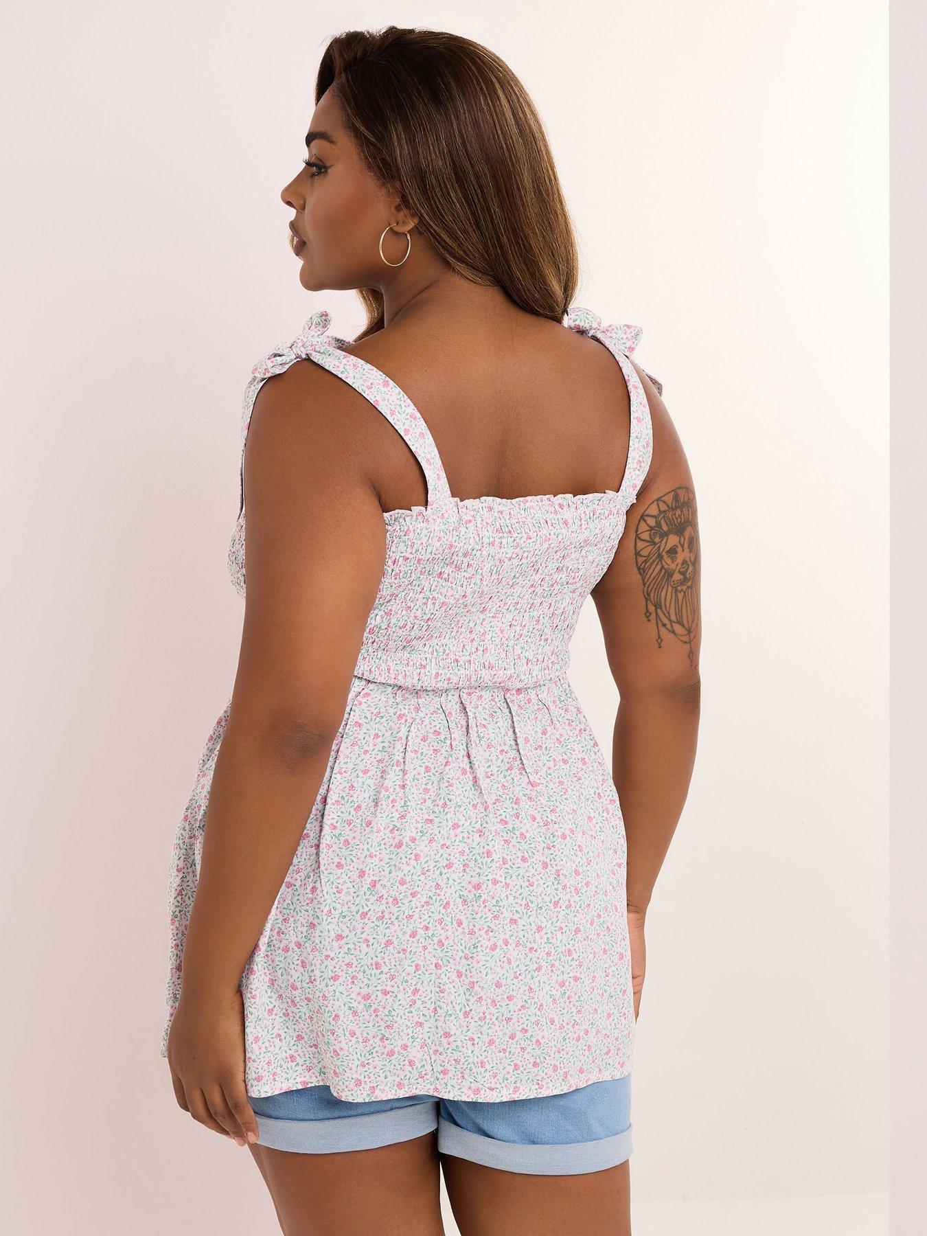 Image 2 of 5 of Yours Curve Shirred Cami Top - Pink