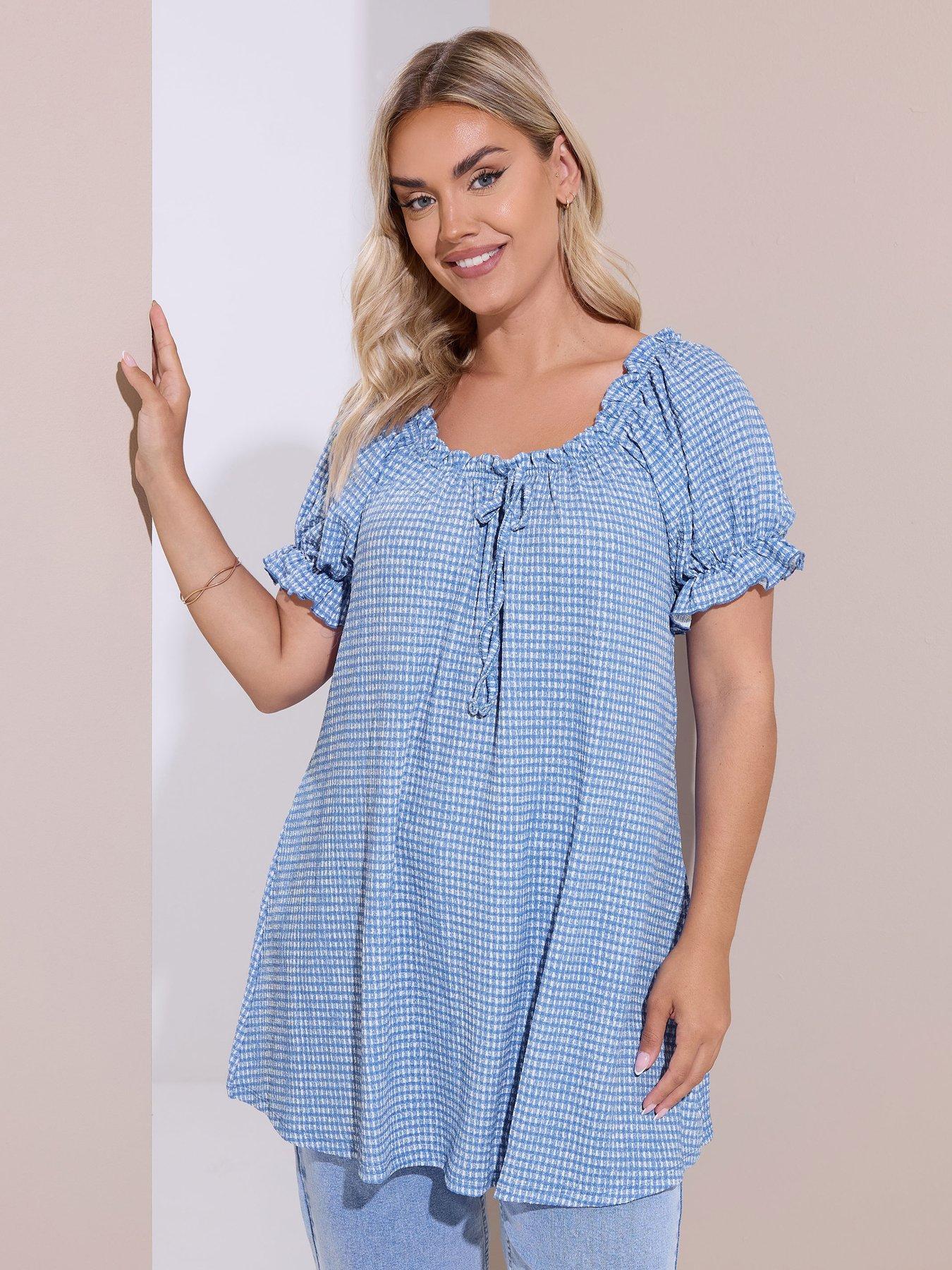 undefined Curve Frill Neck A-Line Top - Blue