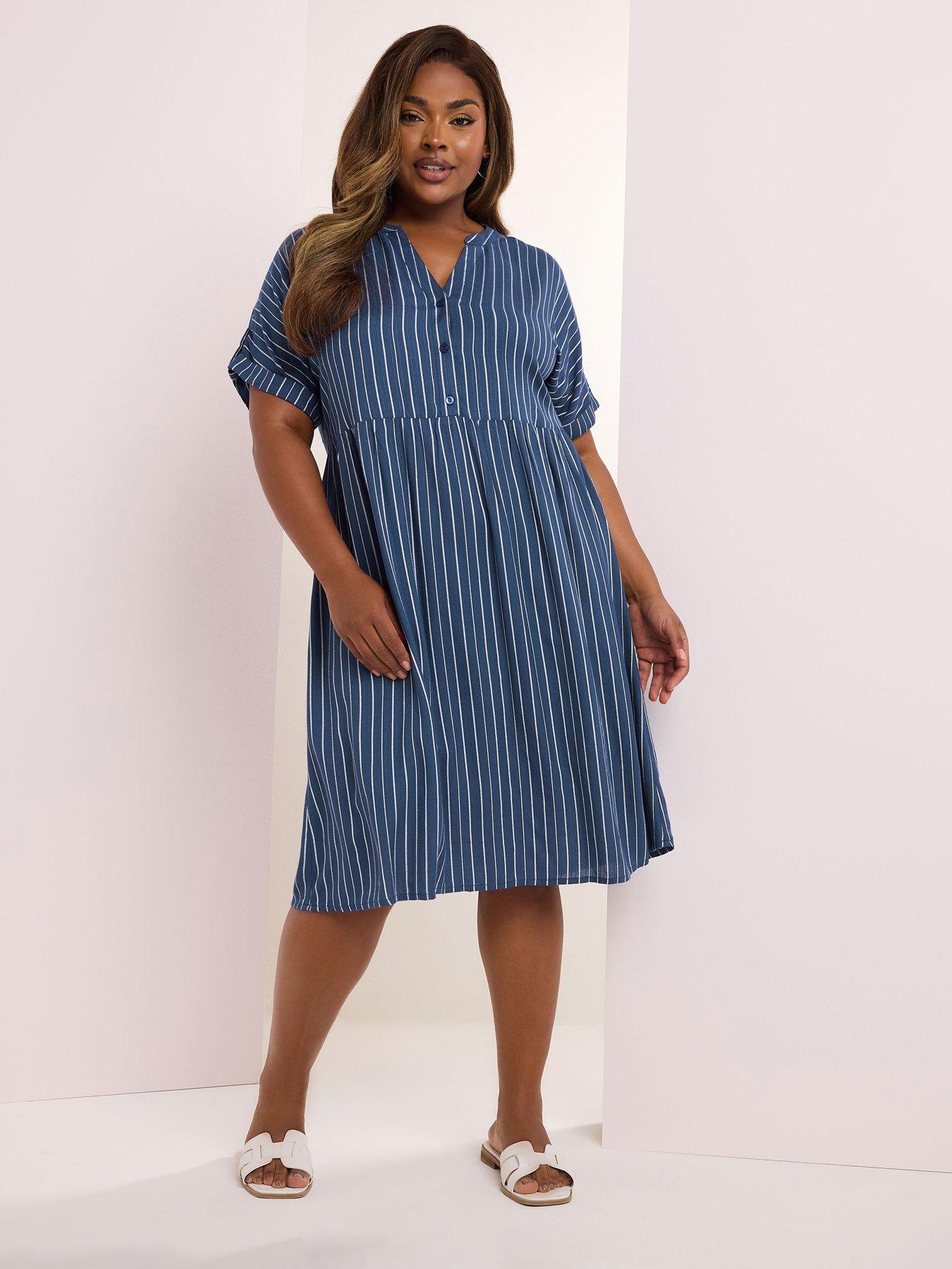 undefined Curve Stripe Notchneck Dress - Blue