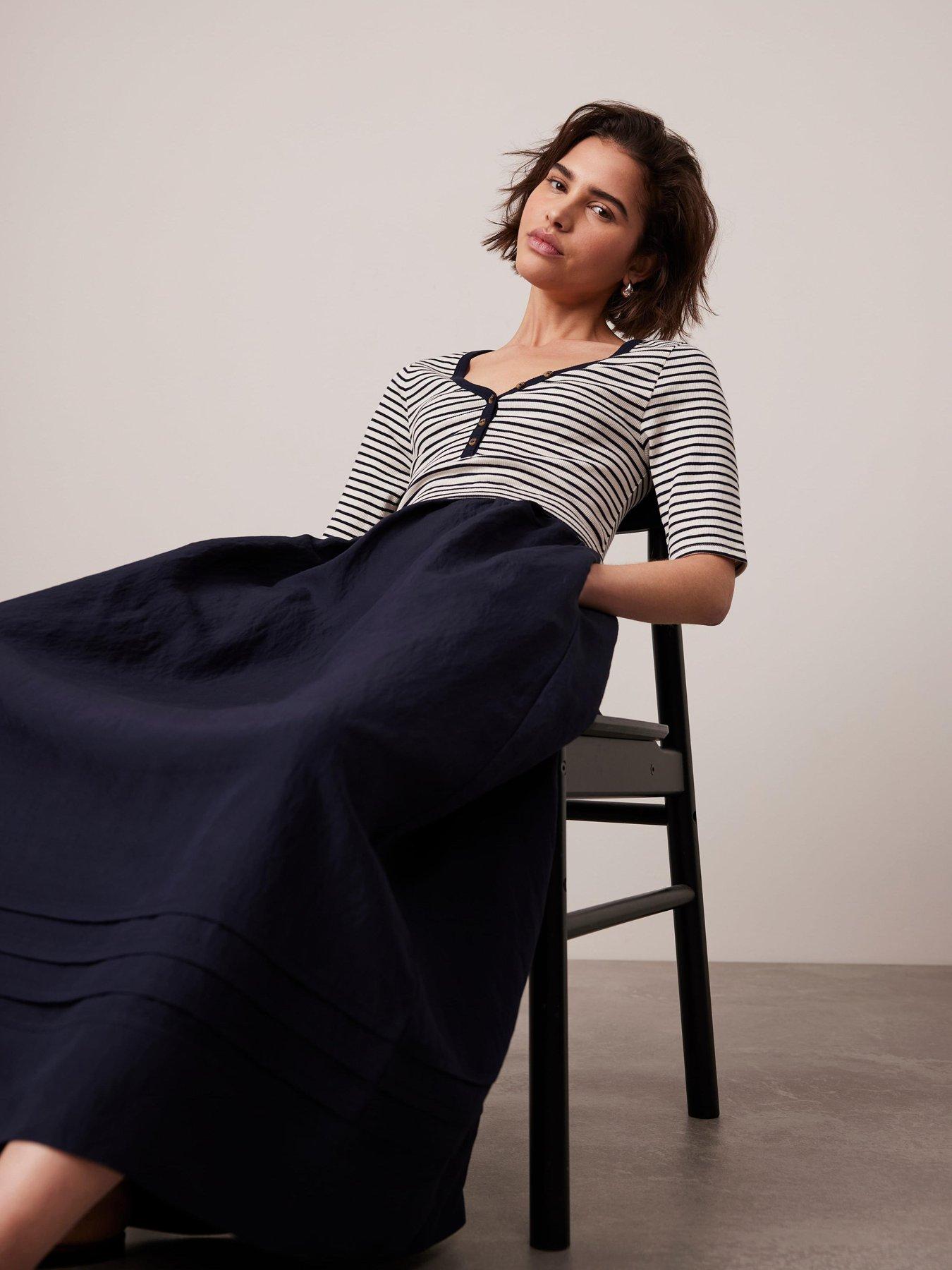 undefined Stripe Woven Mix Dress - Blue