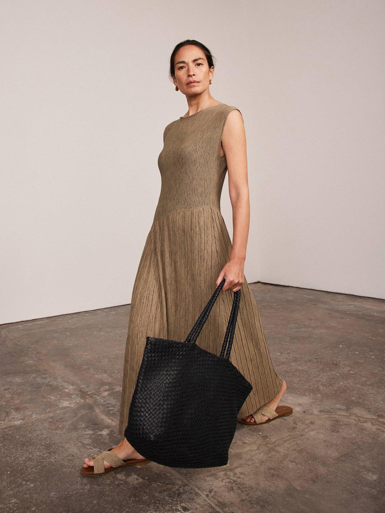 undefined Pleated Skirt Jersey Dress - Brown