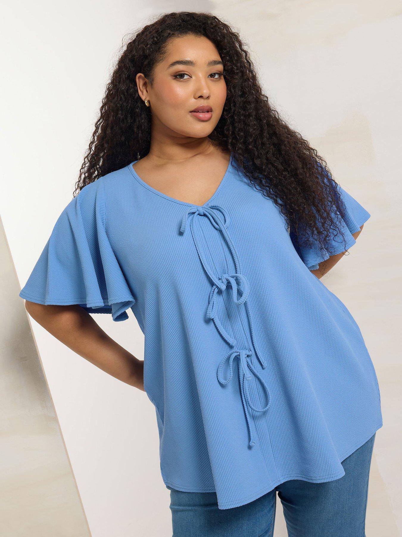 undefined Curve Bow Front Angel Sleeve Top