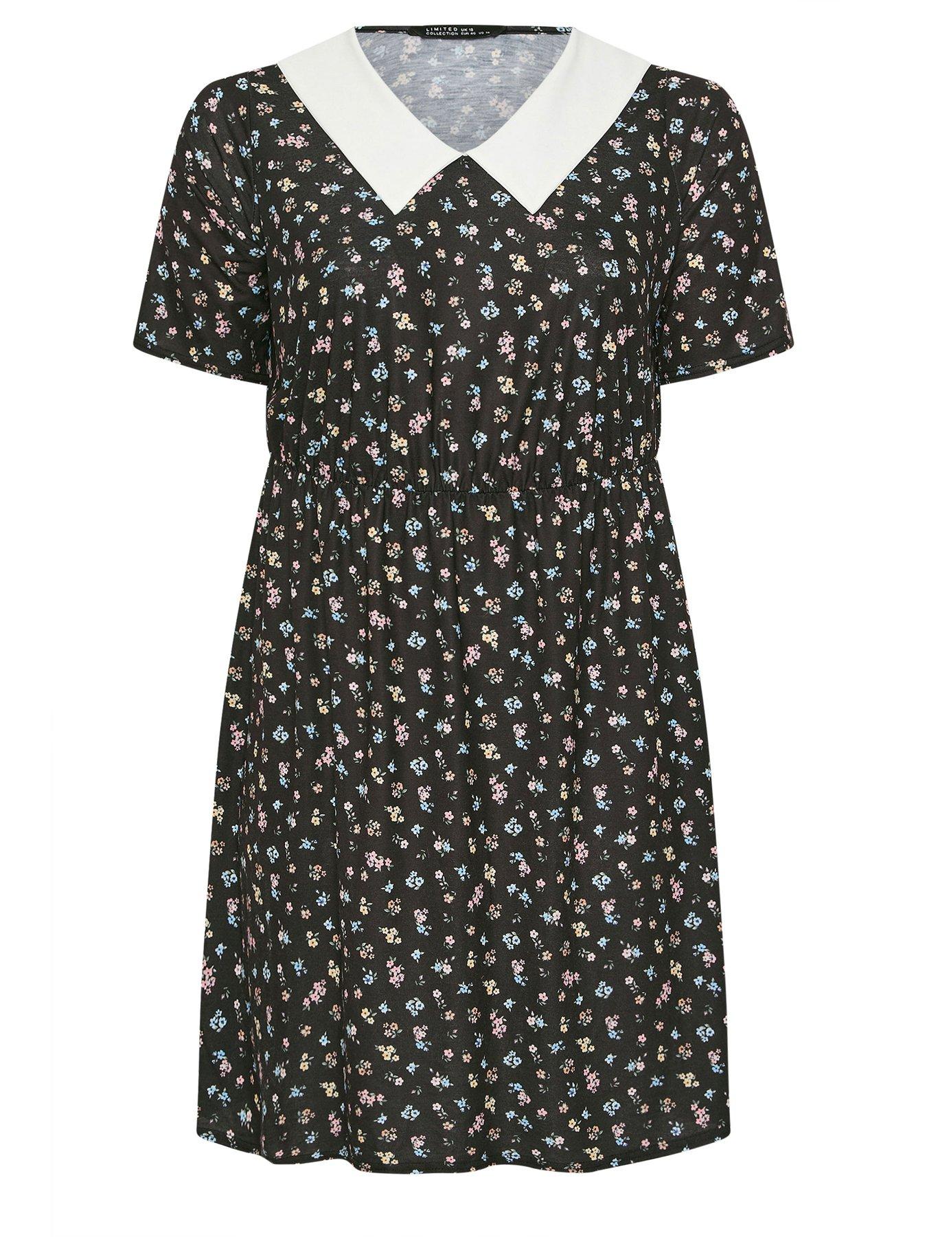 Image 5 of 5 of Yours Curve Ditsy Collar Dress - Black