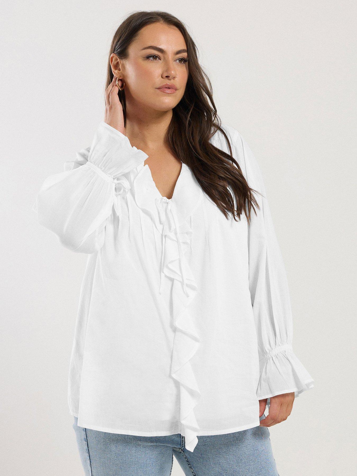 undefined Curve Ruffle Poet Blouse - White
