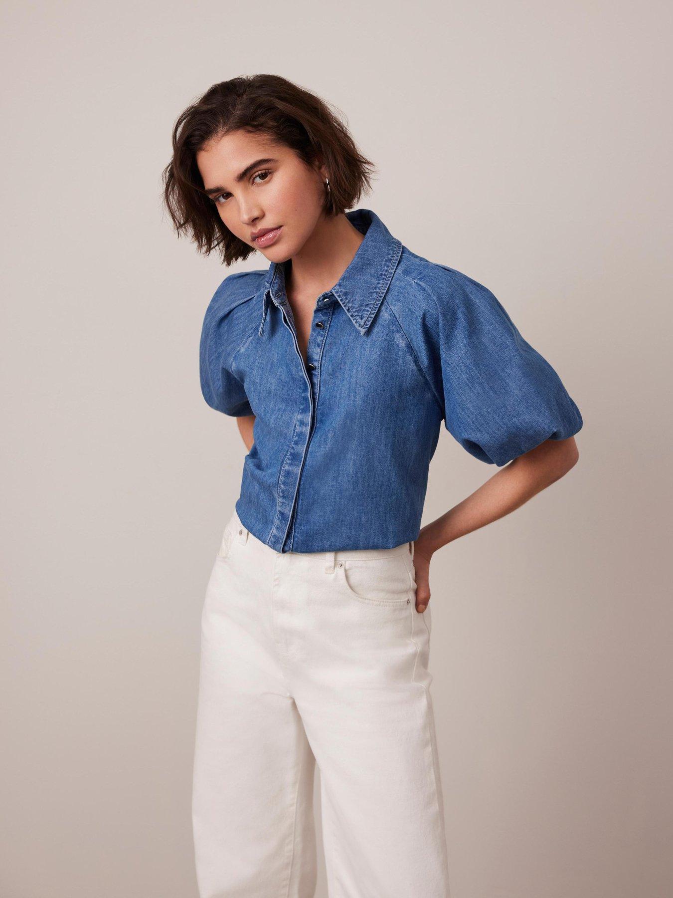 undefined Indigo Denim Puff Sleeve Shirt