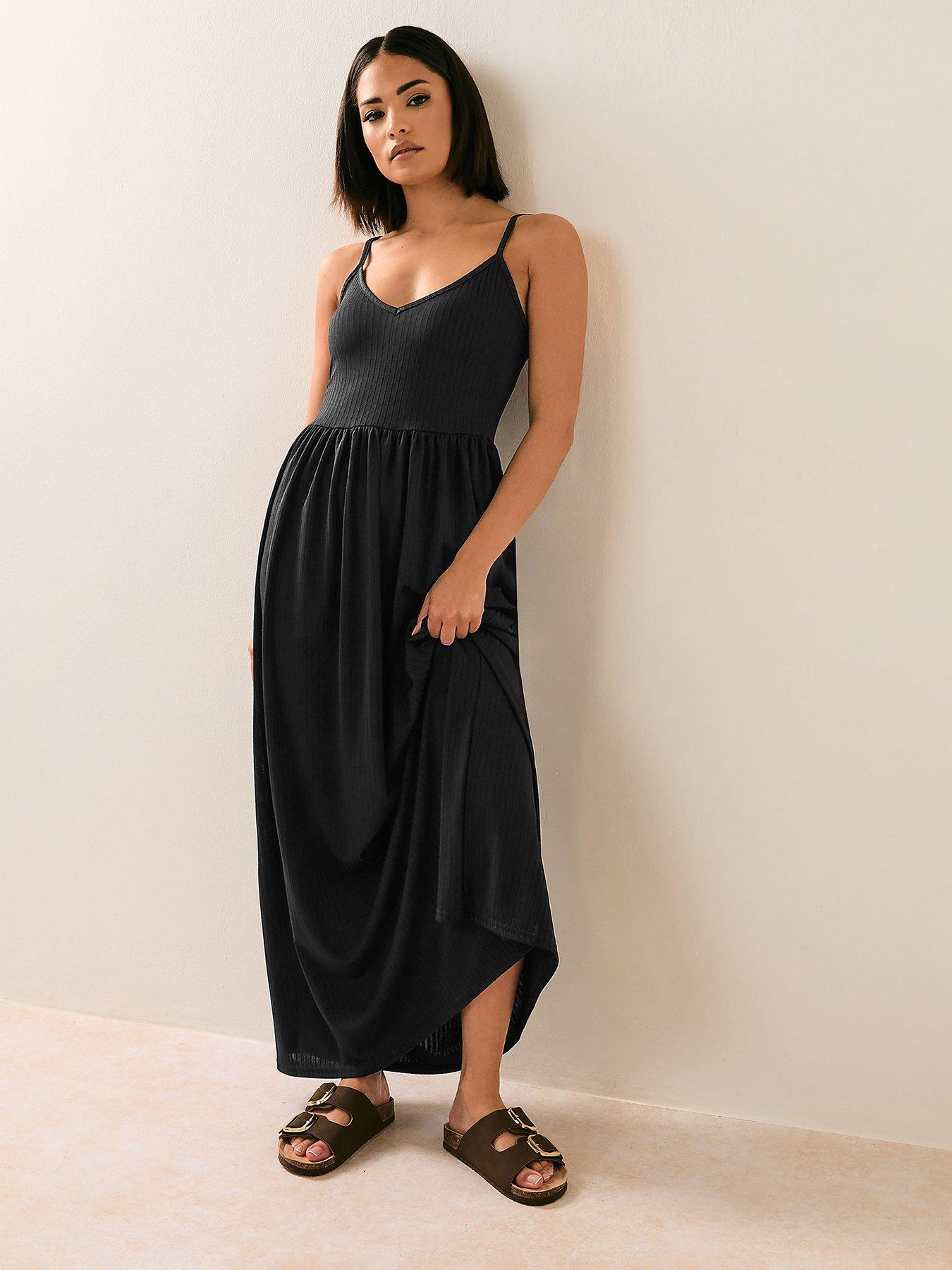 undefined Petite Strappy Maxi Rib Dress - Black