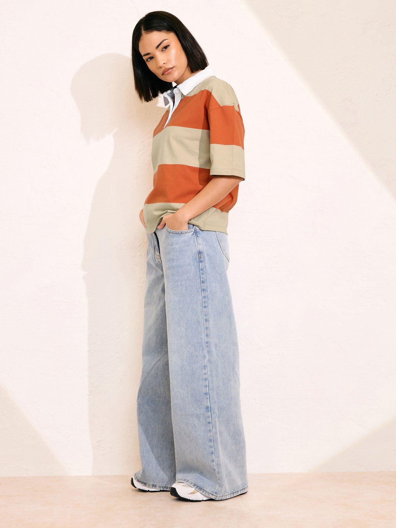 Image 3 of 4 of PixieGirl Petite Short Sleeve Stripe Rugby Shirt - Orange
