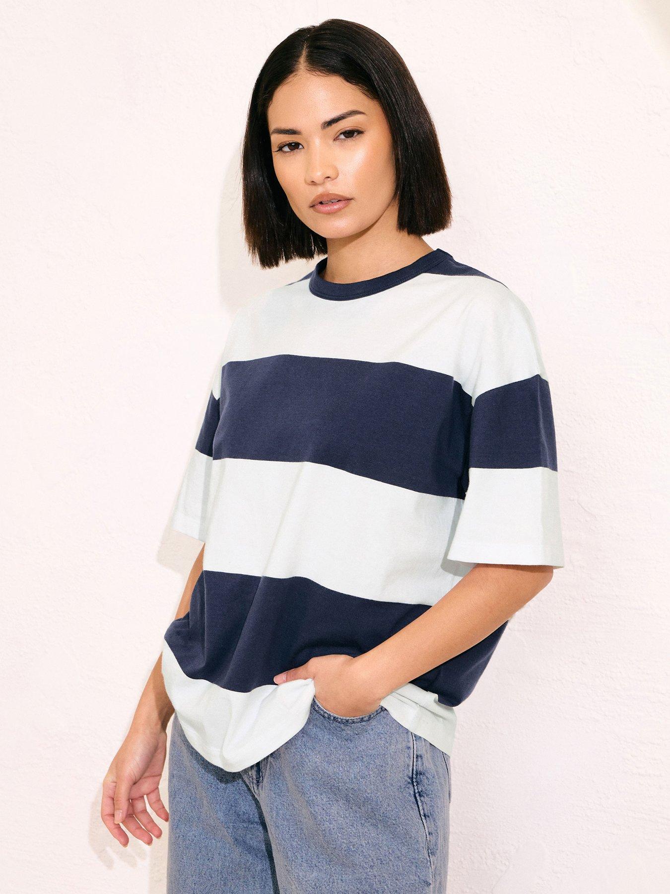 undefined Petite Stripe Boxy T-Shirt - Blue