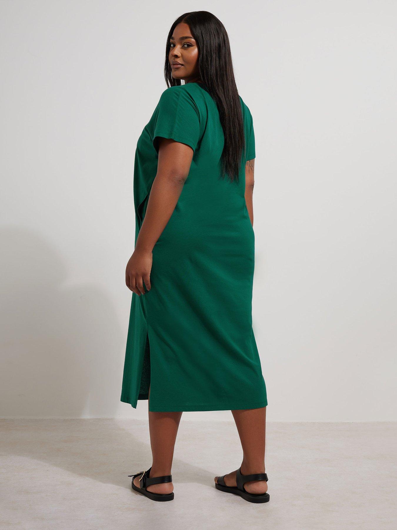 Image 2 of 4 of Yours Curve Grown On Basic Dress - Green