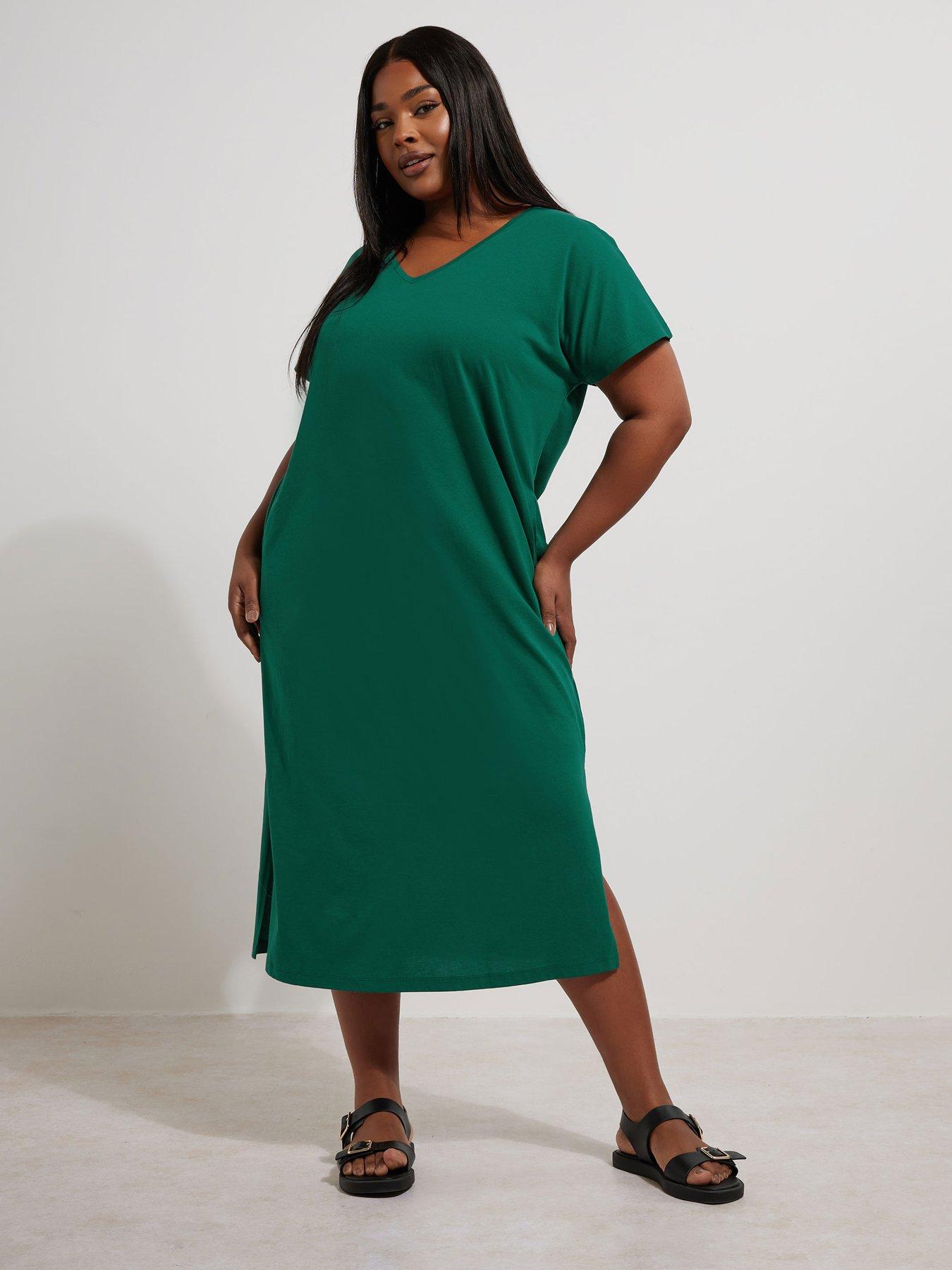 Image 3 of 4 of Yours Curve Grown On Basic Dress - Green