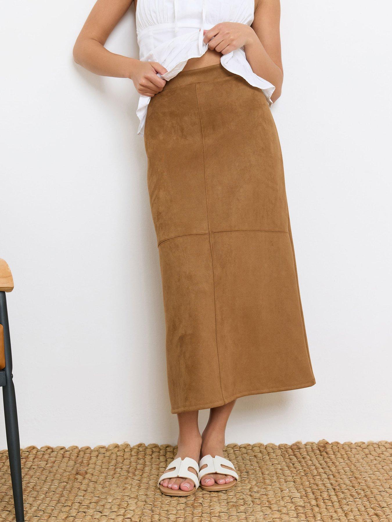 undefined Petite Suedette Midi Skirt - Brown