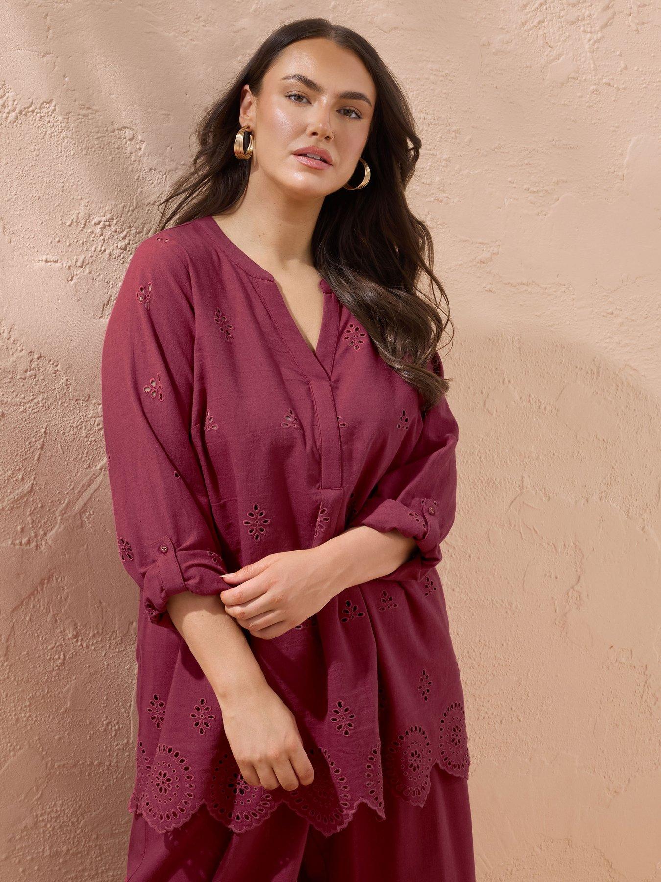 undefined Cutwork Linen Overhead Top - Red