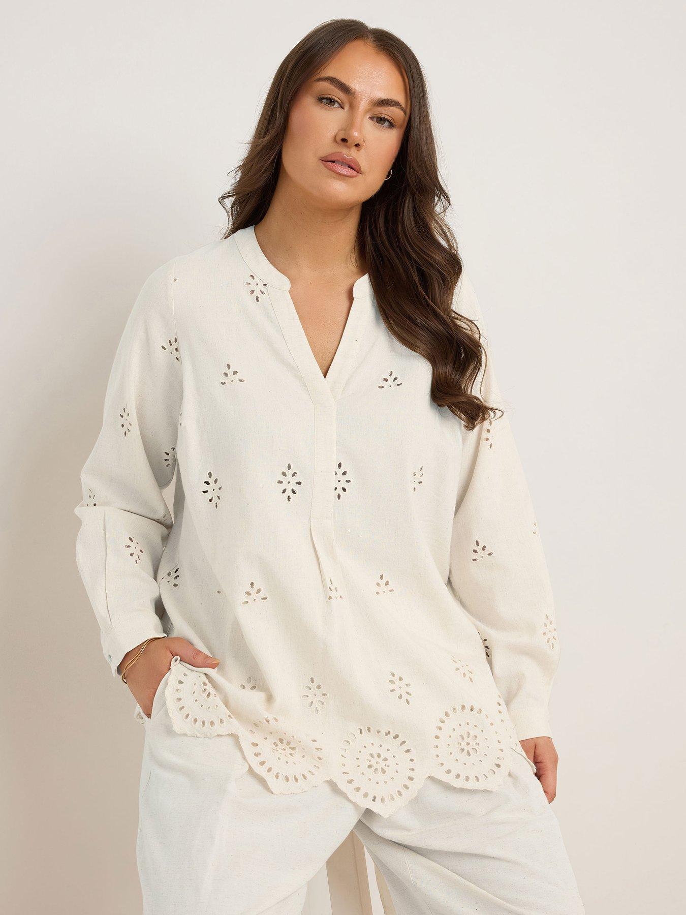 undefined Cutwork Linen Overhead Top - Natural