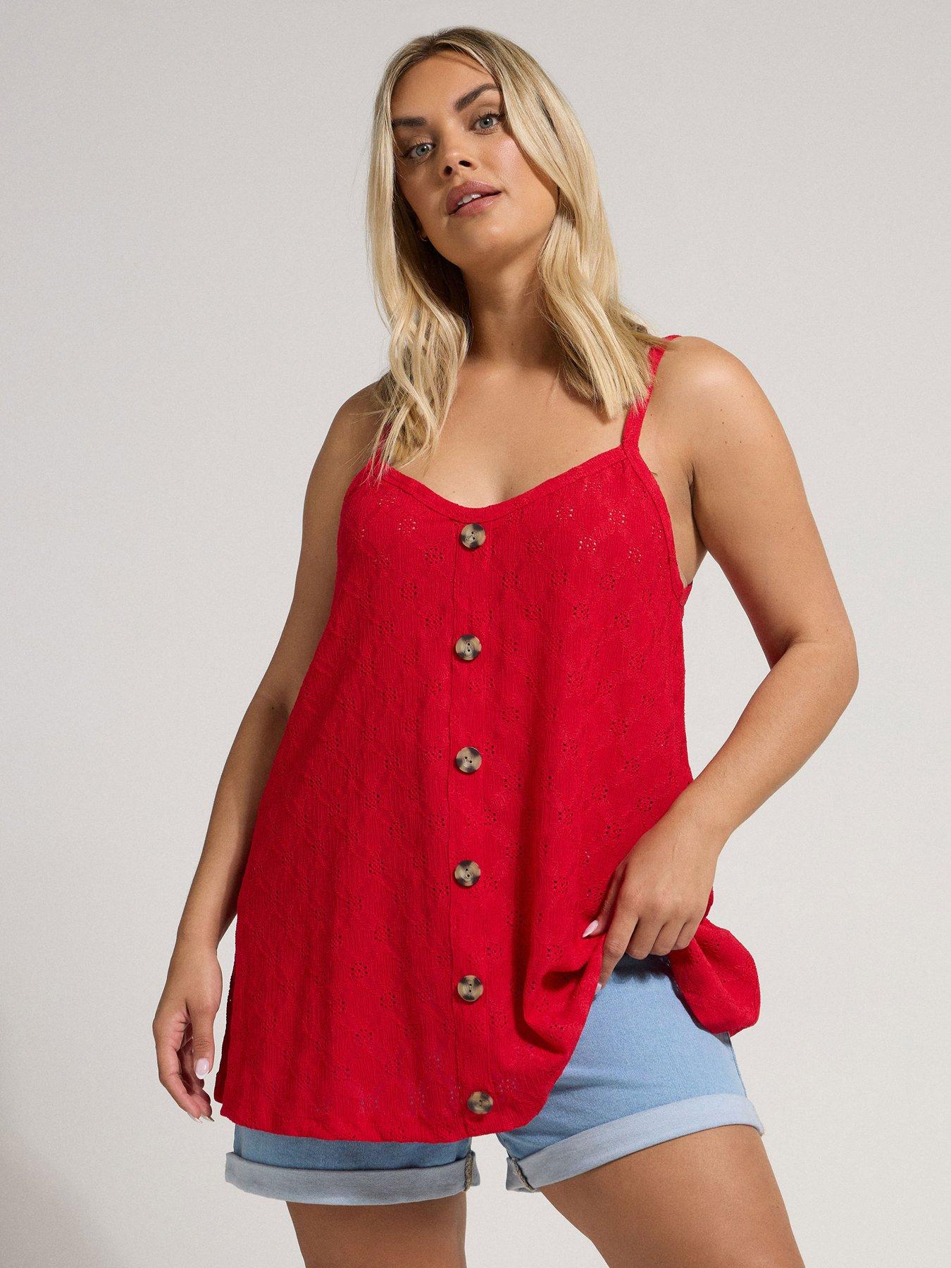 undefined Curve Anglaise Button Swing Vest - Red