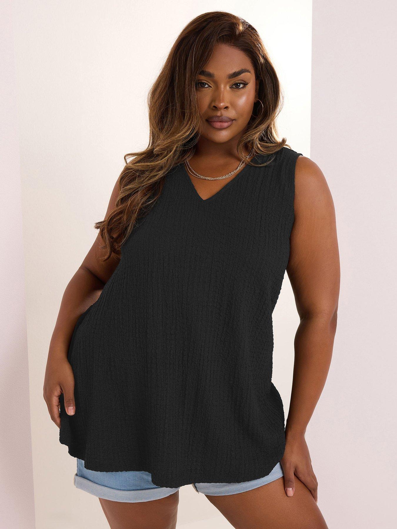 undefined Curve Texture V-Neck Swing Vest - Black