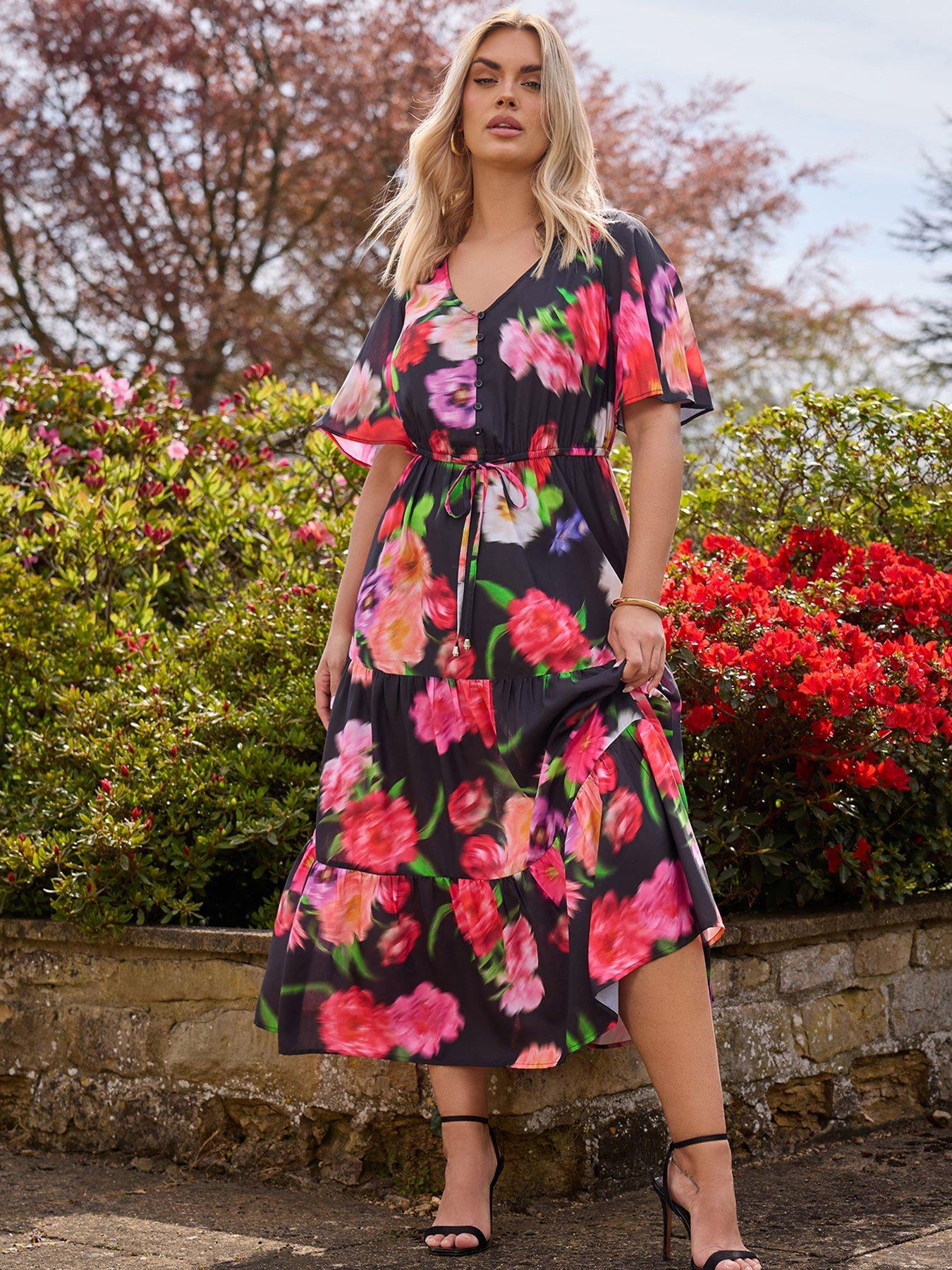 undefined Curve Floral Tiered Maxi Dress - Black