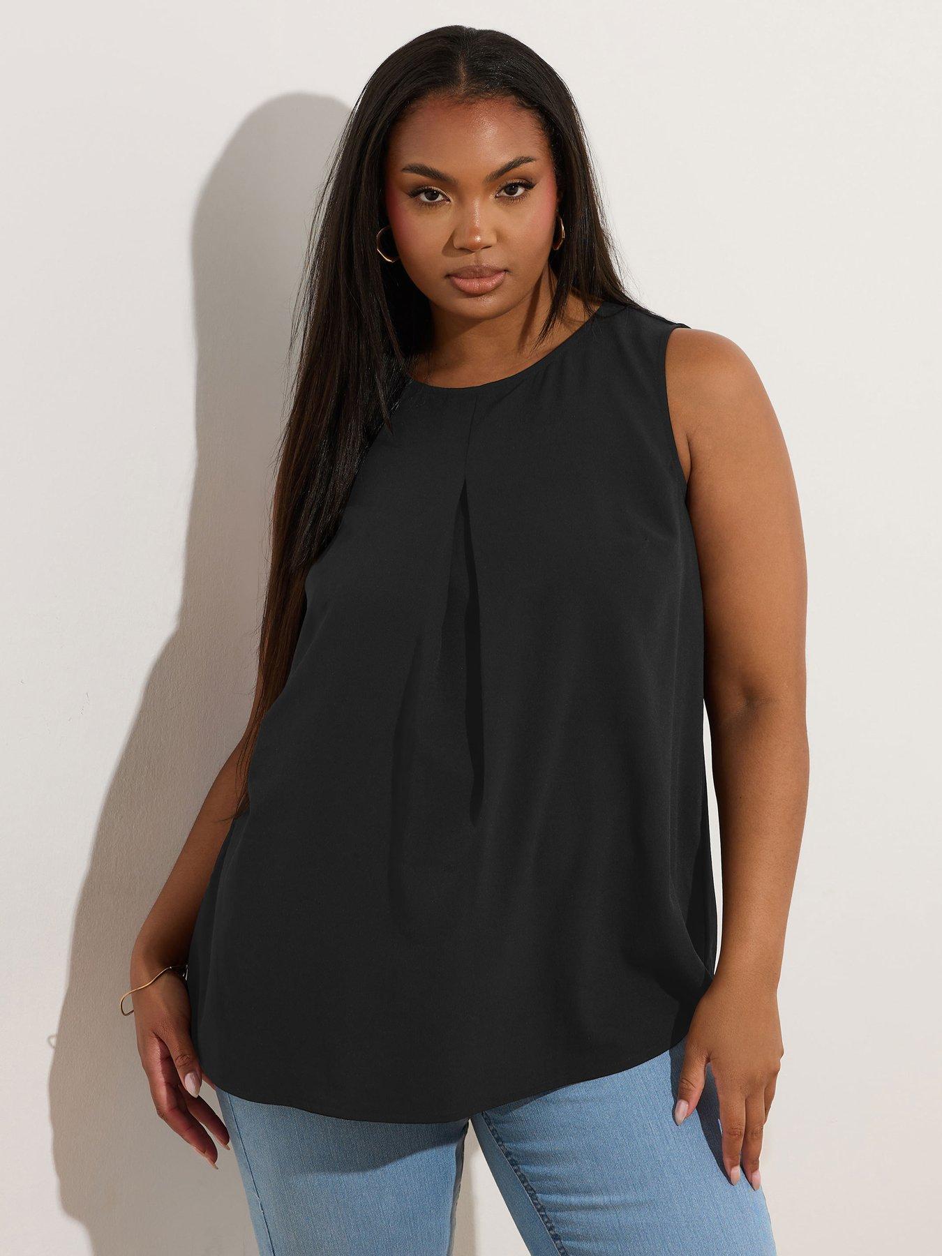 undefined Curve Lace Insert Scallop Vest Top - Black