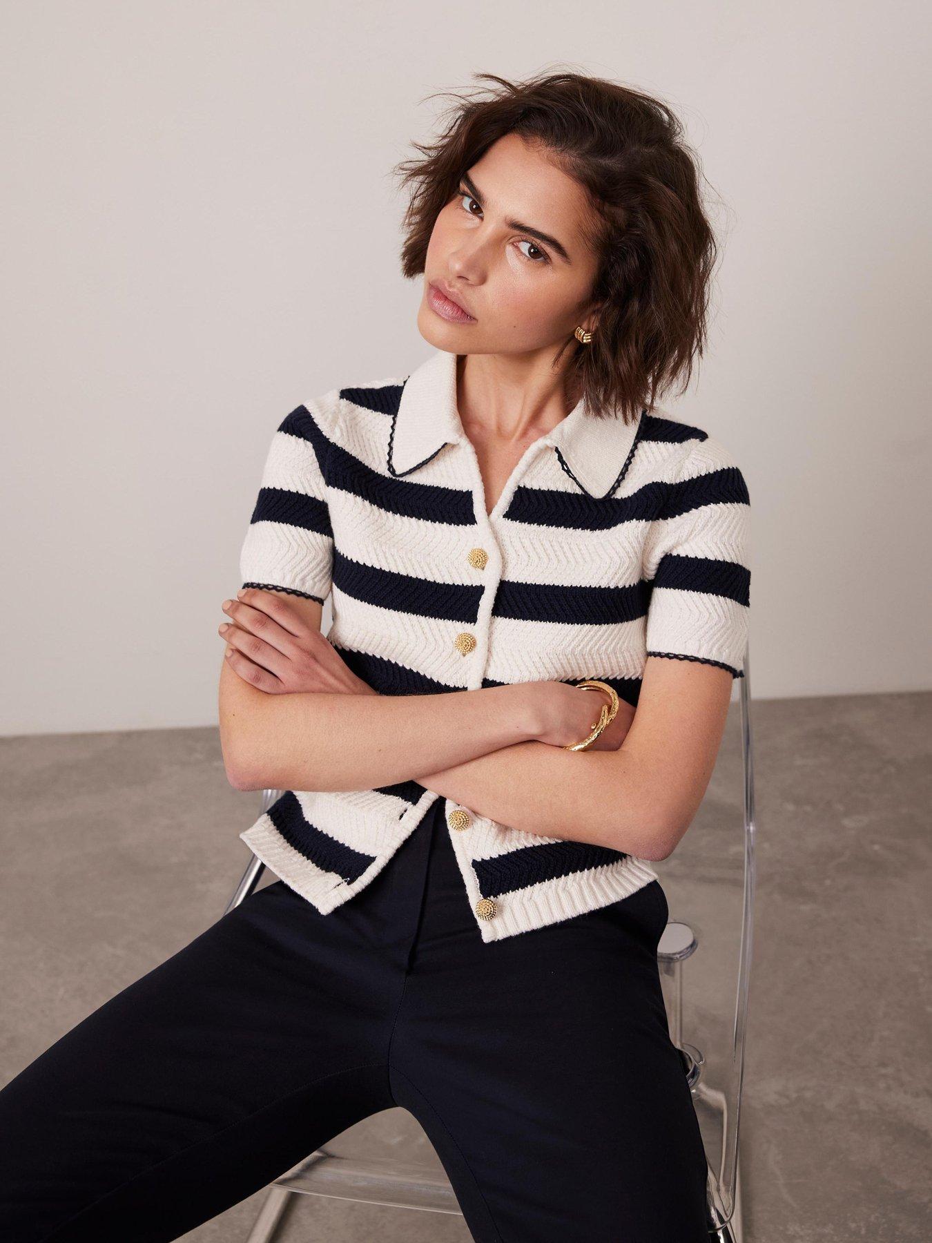 undefined Navy Stripe Collar Knit Tee