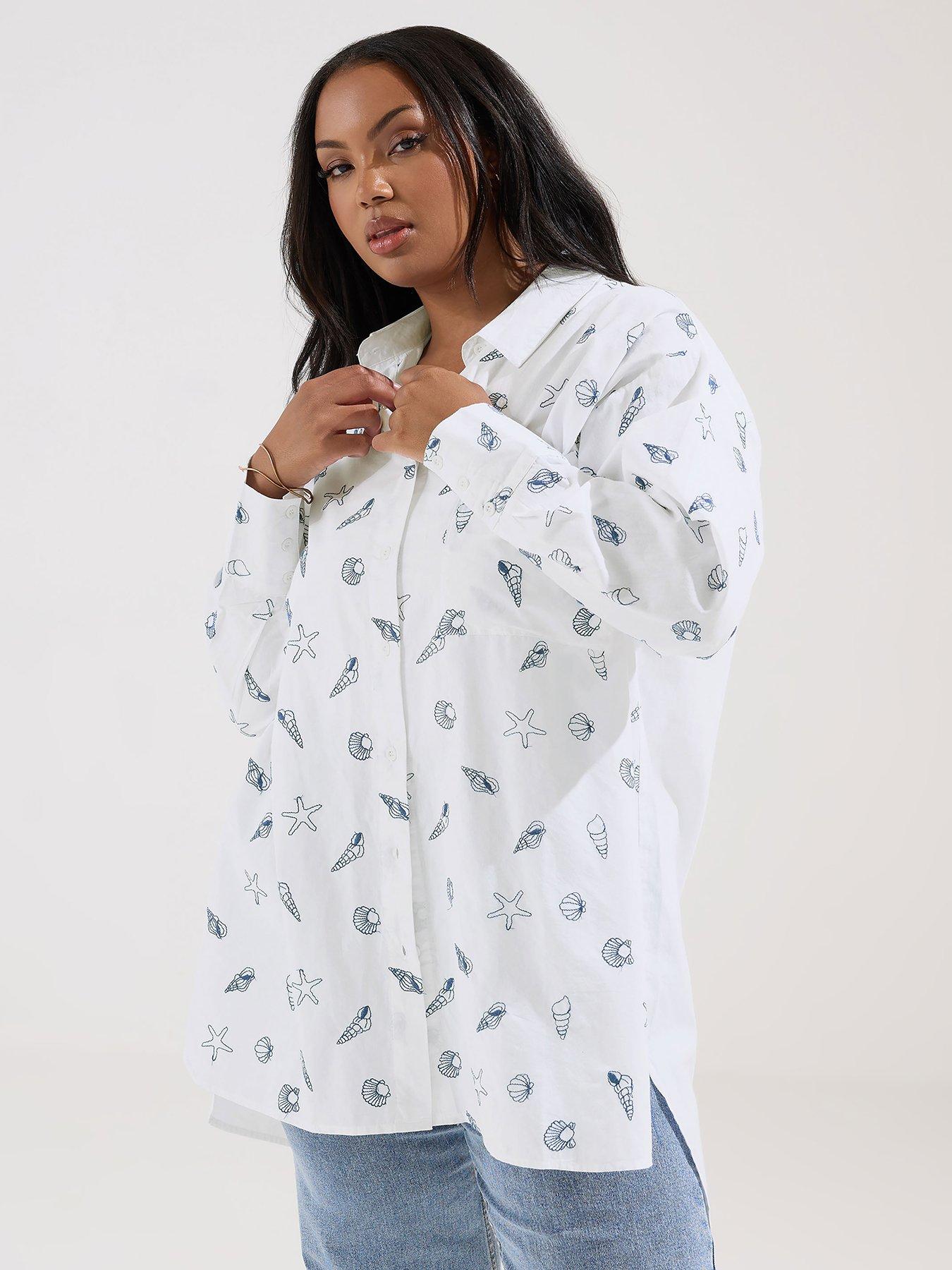 undefined Curve Long Sleeve Embroidered Shirt - White