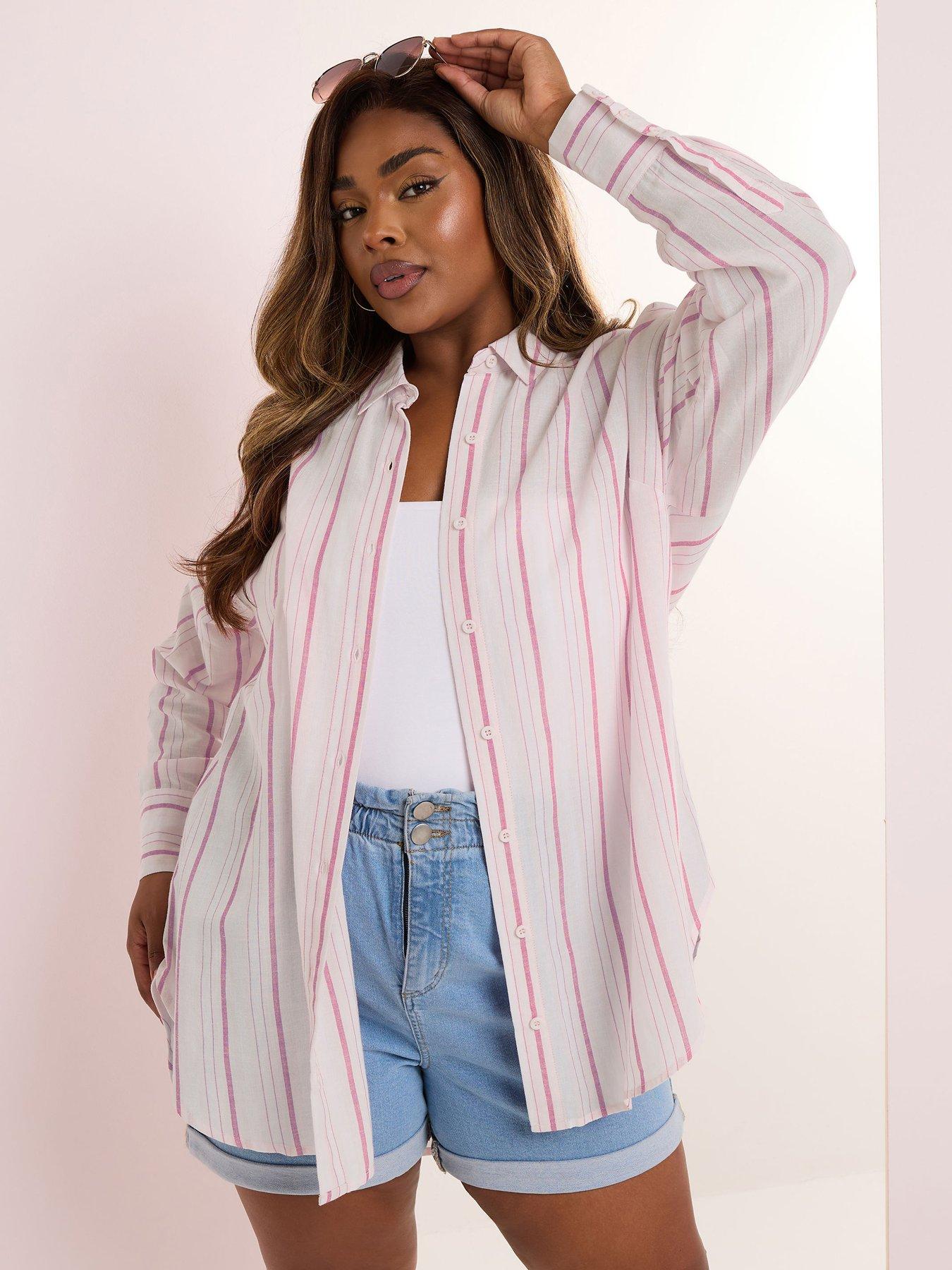 undefined Curve Long Sleeve Linen Shirt - Pink