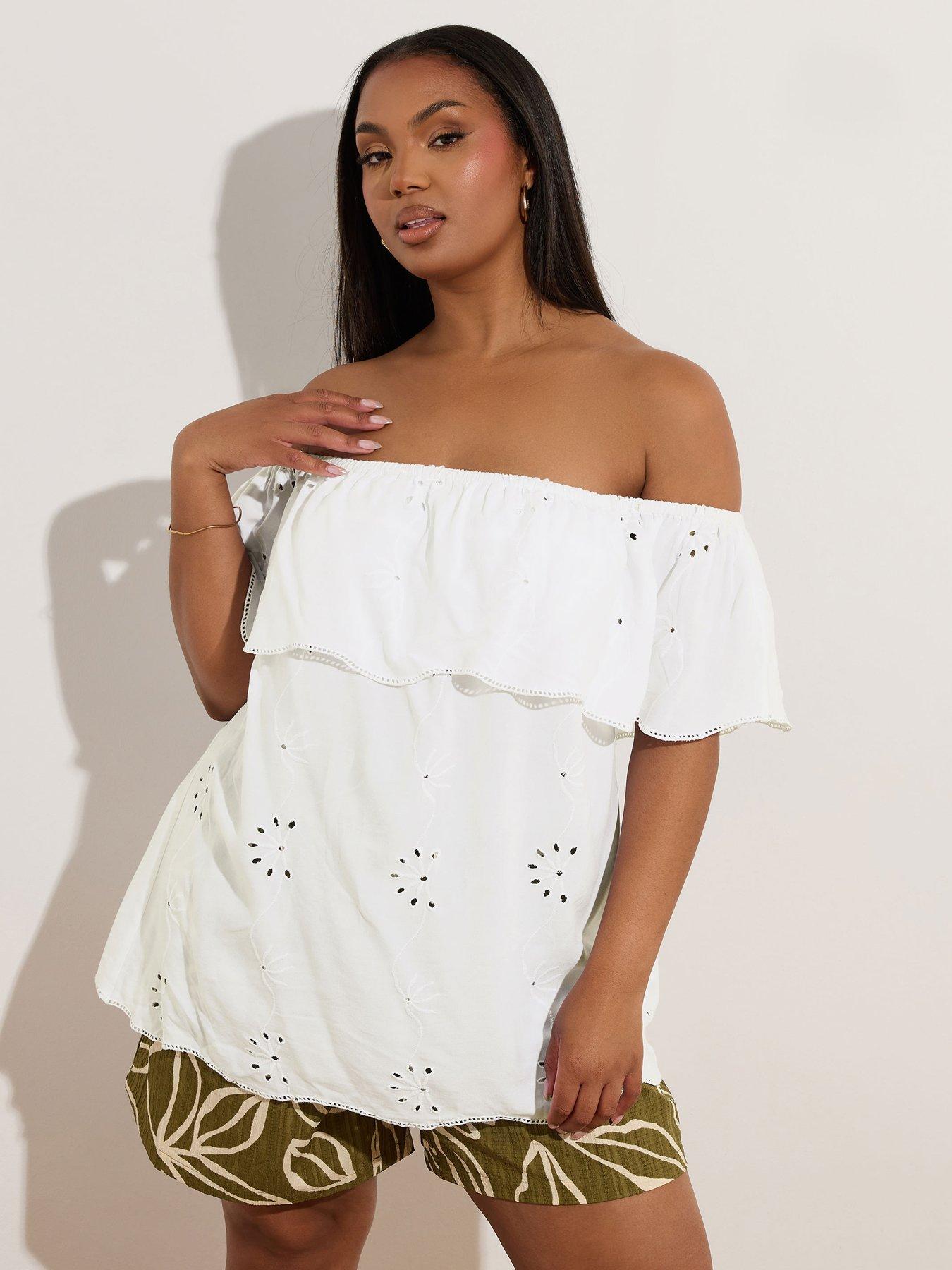 undefined Curve Broderie Bardot Top - White