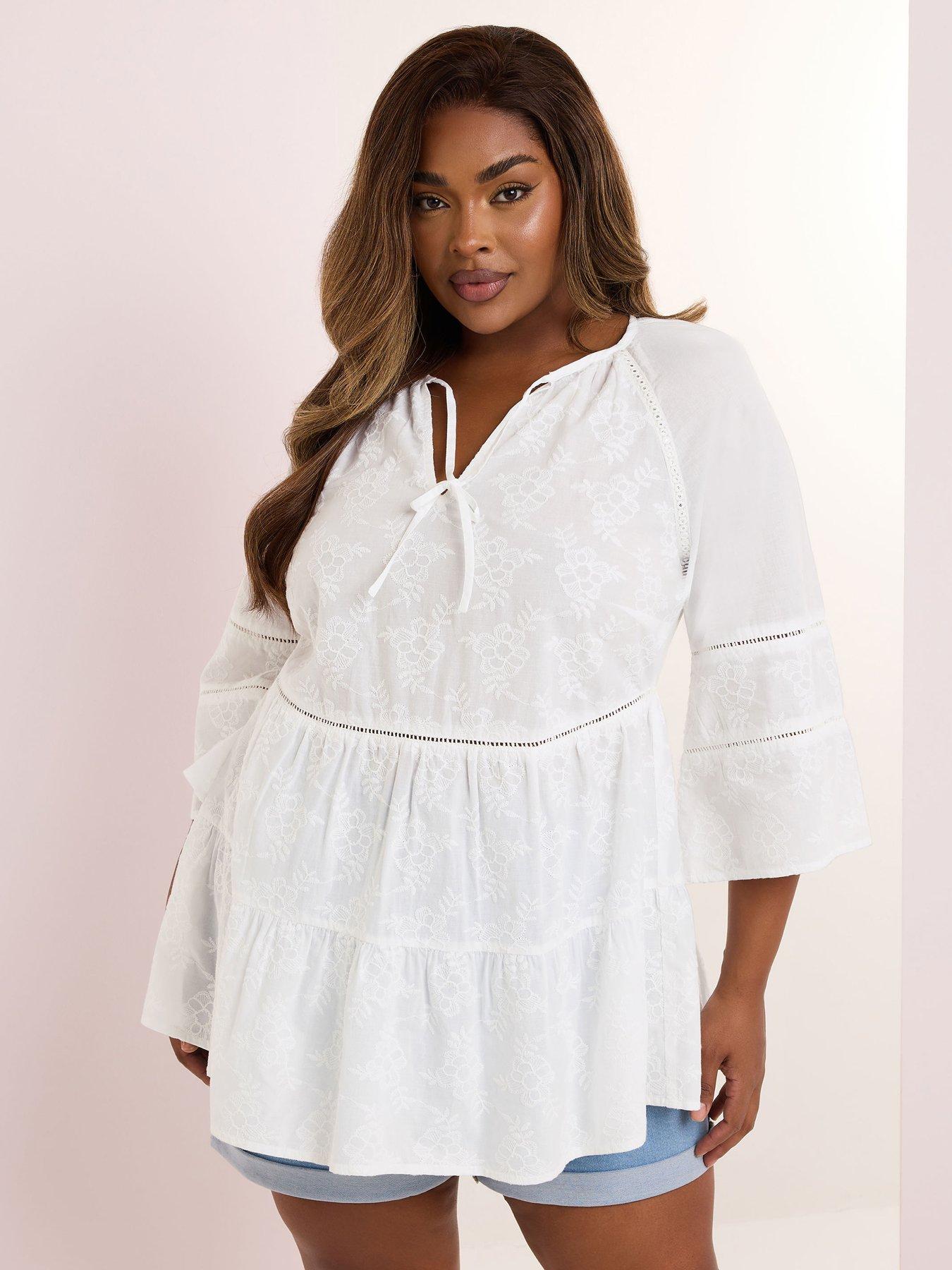 undefined Curve Embroidered Smock Gypsy Blouse - White